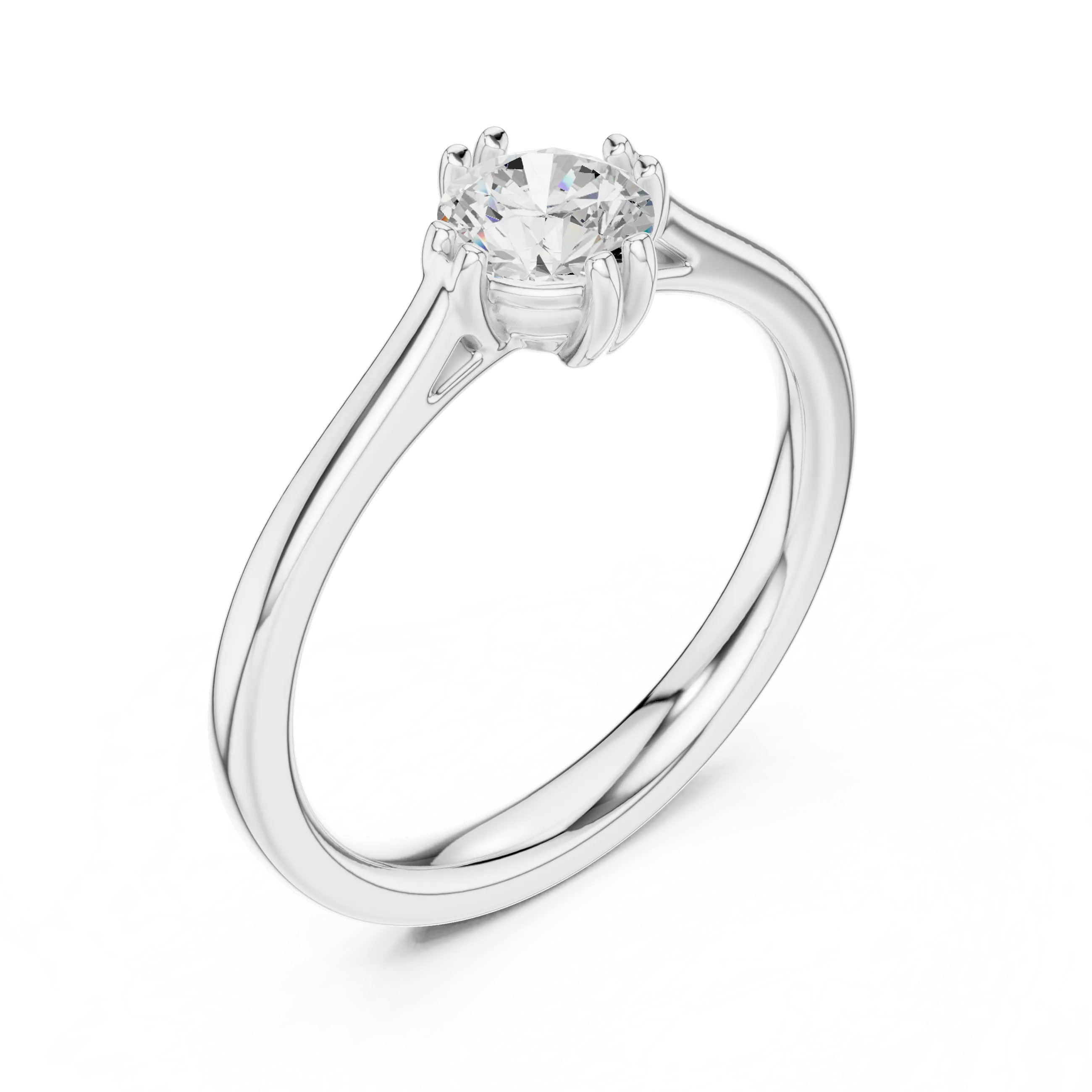 14K White Gold Round Brilliant Tulip Solitaire Engagement Ring