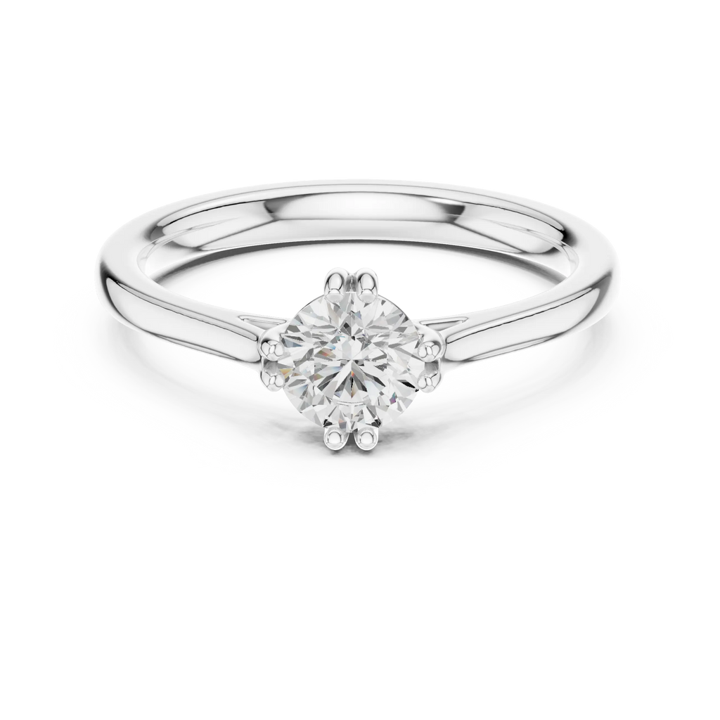 14K White Gold Round Brilliant Tulip Solitaire Engagement Ring