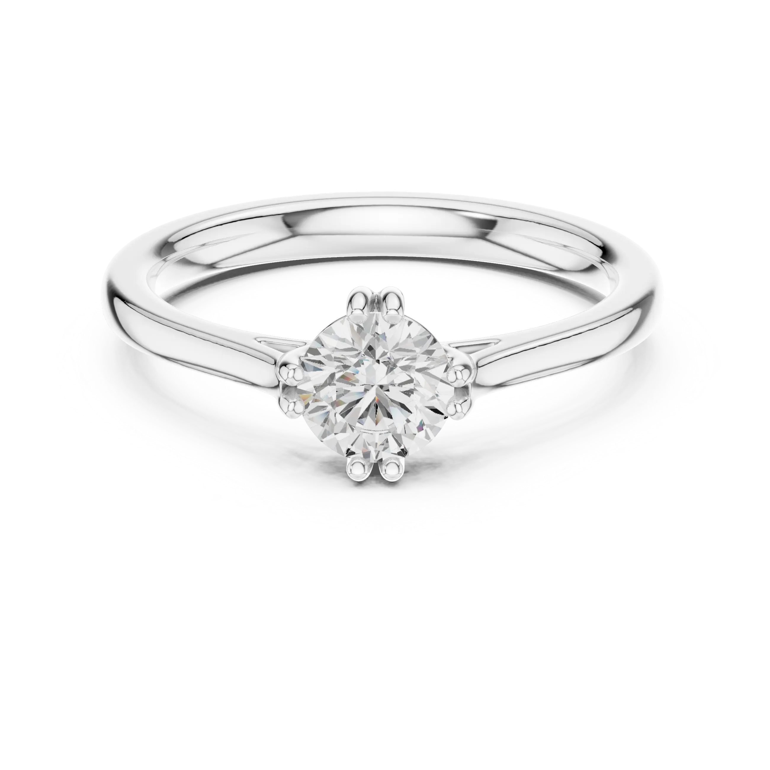 14K White Gold Round Brilliant Tulip Solitaire Engagement Ring