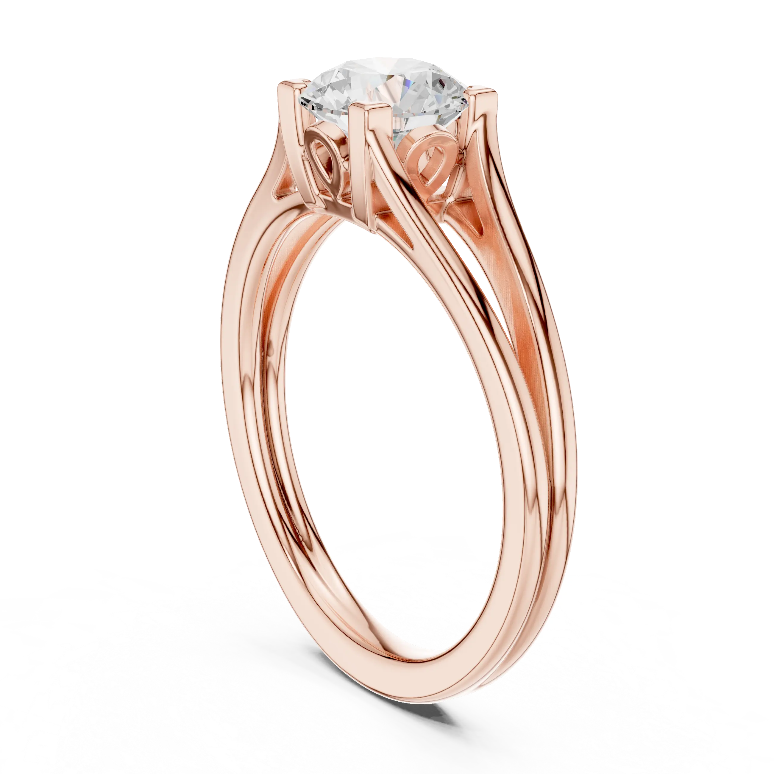 10K Rose Gold Round Brilliant Cathedral Solitaire Diamond Engagement Ring