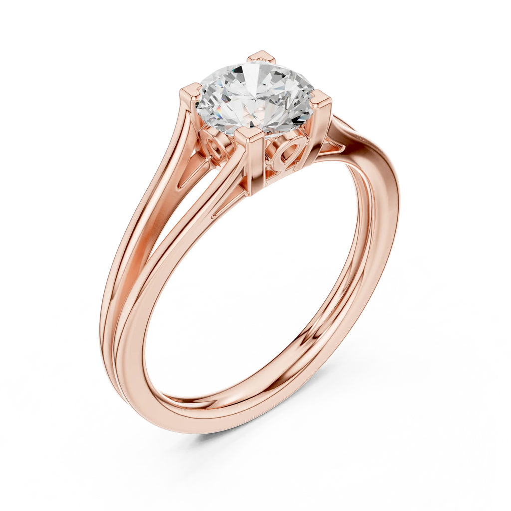 10K Rose Gold Round Brilliant Cathedral Solitaire Diamond Engagement Ring