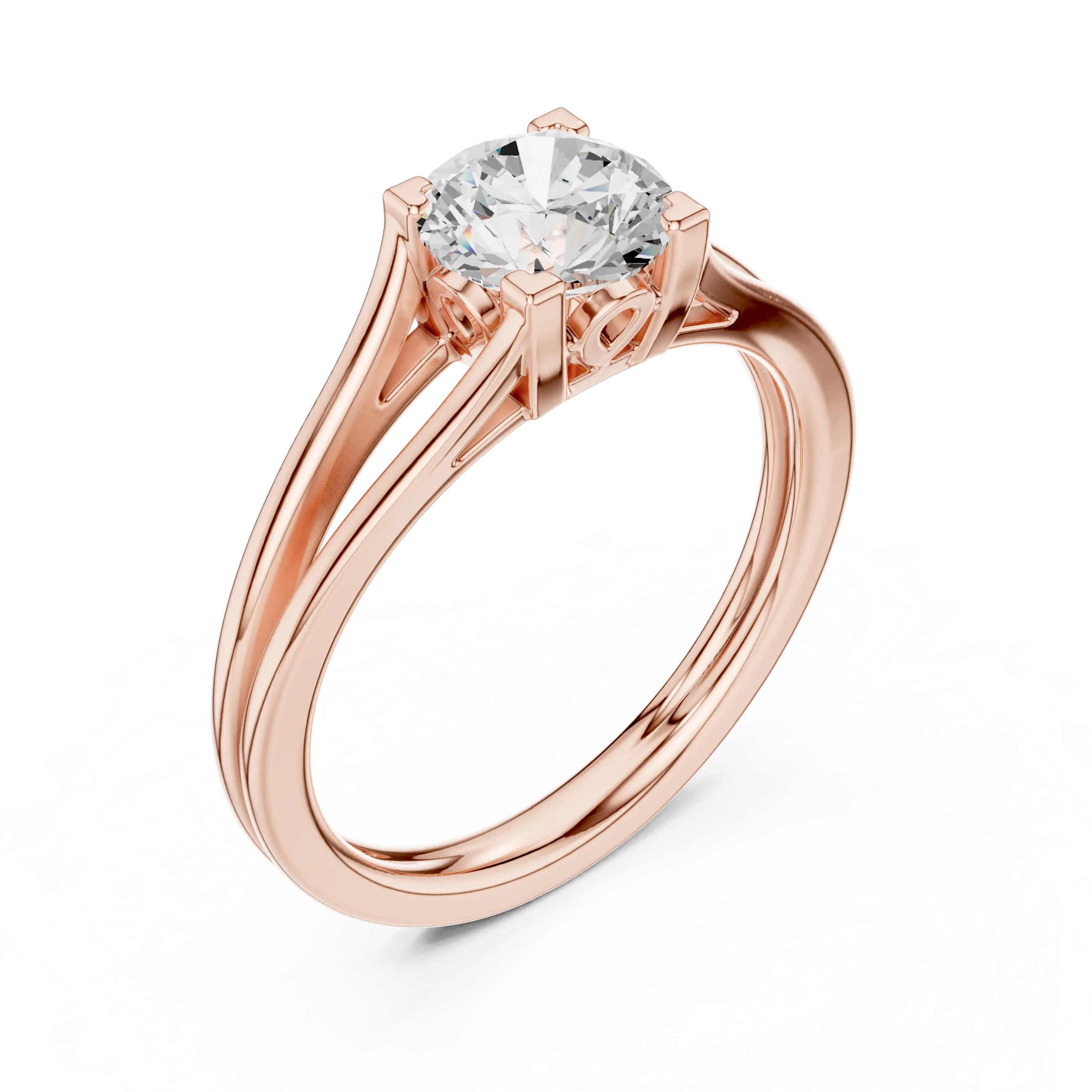 10K Rose Gold Round Brilliant Cathedral Solitaire Diamond Engagement Ring