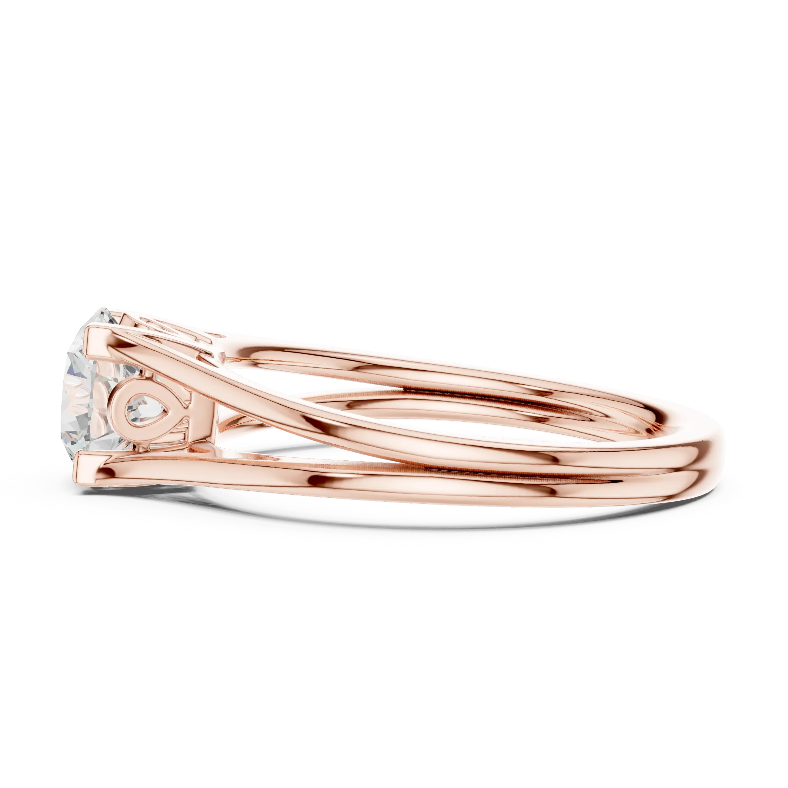 10K Rose Gold Round Brilliant Cathedral Solitaire Diamond Engagement Ring