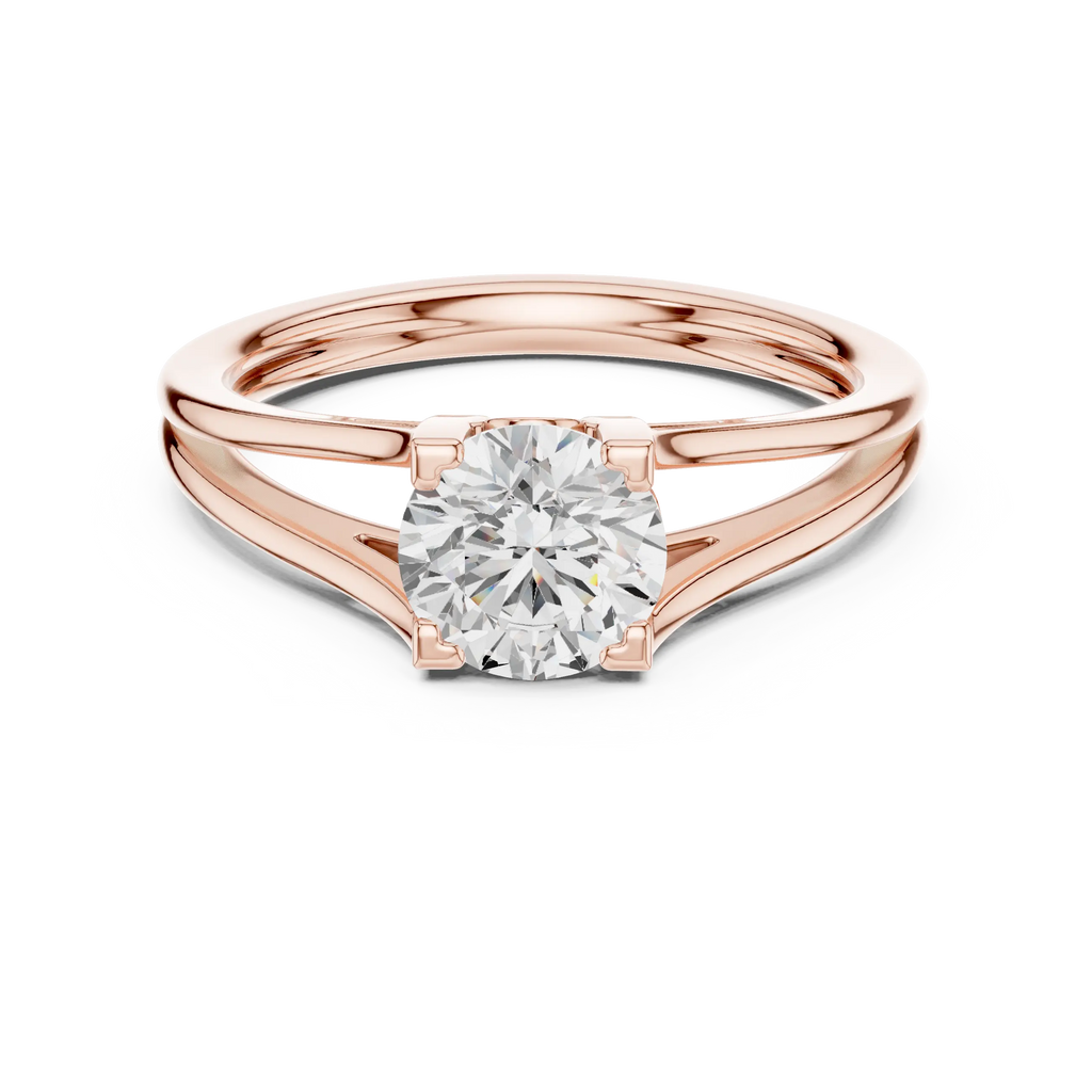 10K Rose Gold Round Brilliant Cathedral Solitaire Diamond Engagement Ring