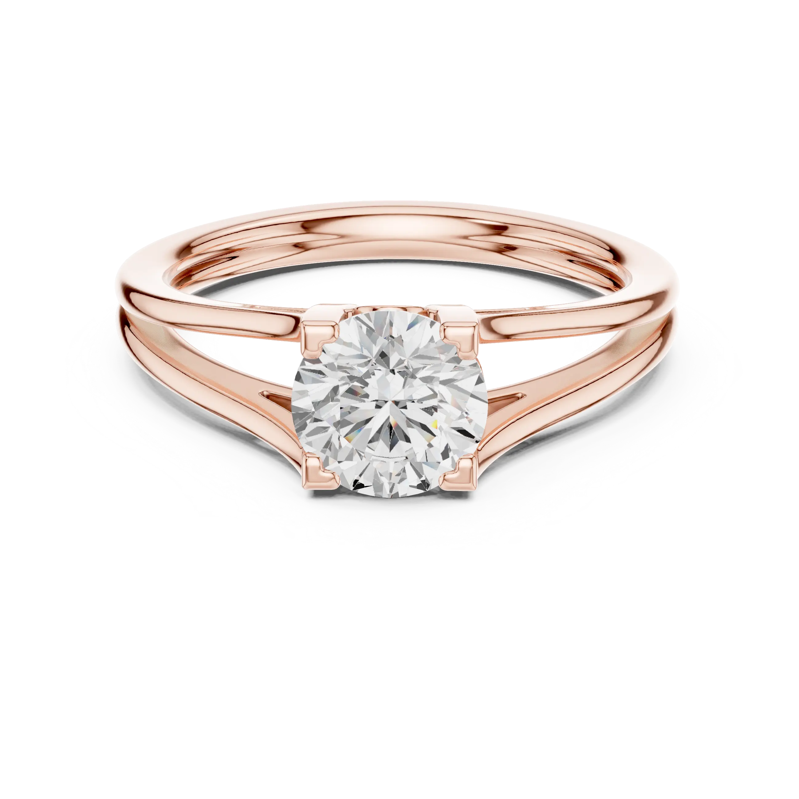 10K Rose Gold Round Brilliant Cathedral Solitaire Diamond Engagement Ring