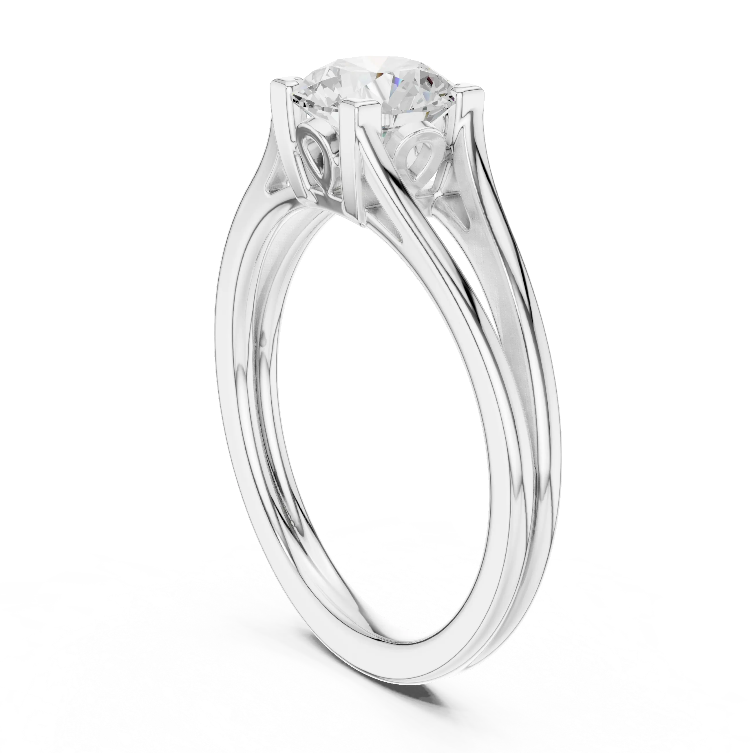 10K Rose Gold Round Brilliant Cathedral Solitaire Diamond Engagement Ring