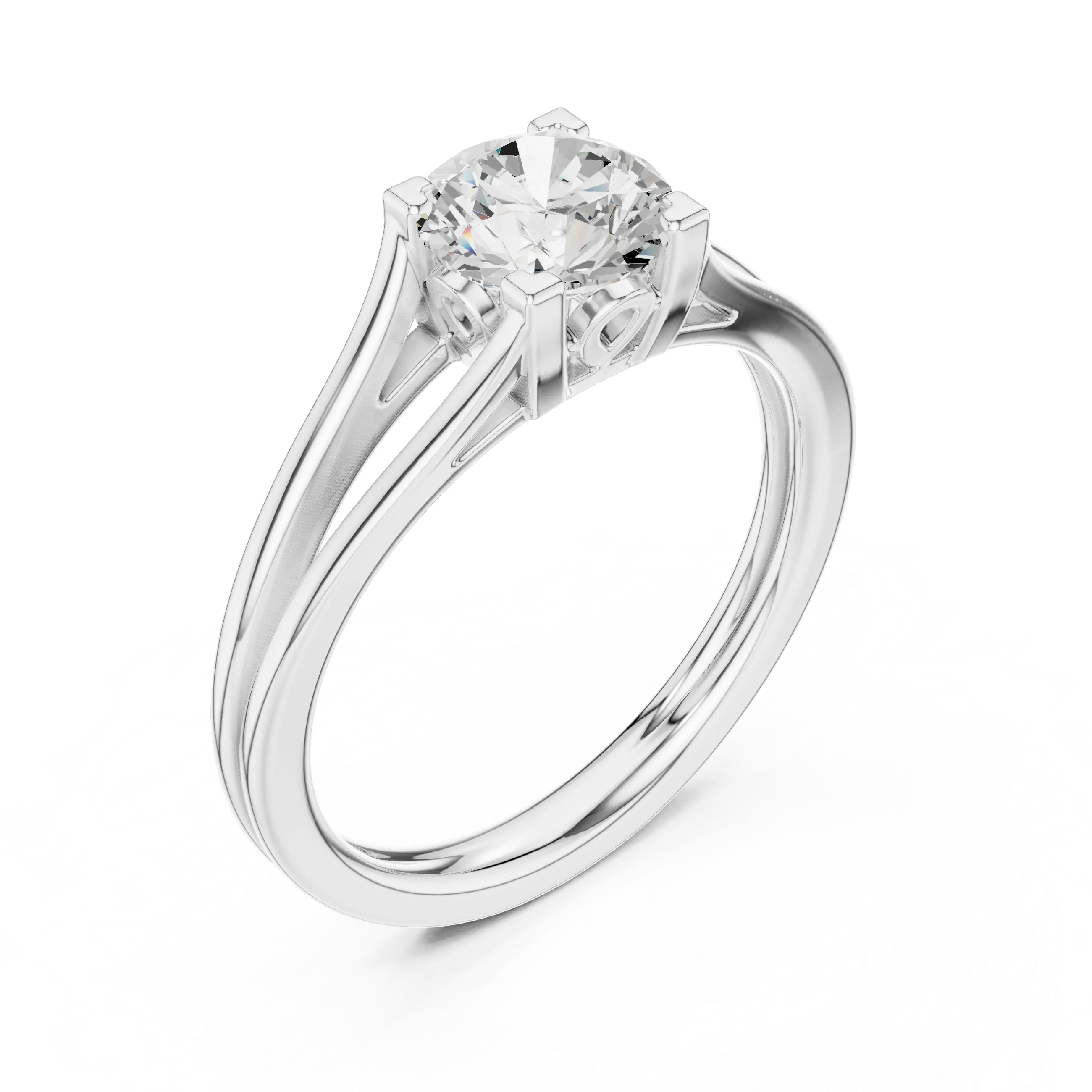 10K Rose Gold Round Brilliant Cathedral Solitaire Diamond Engagement Ring