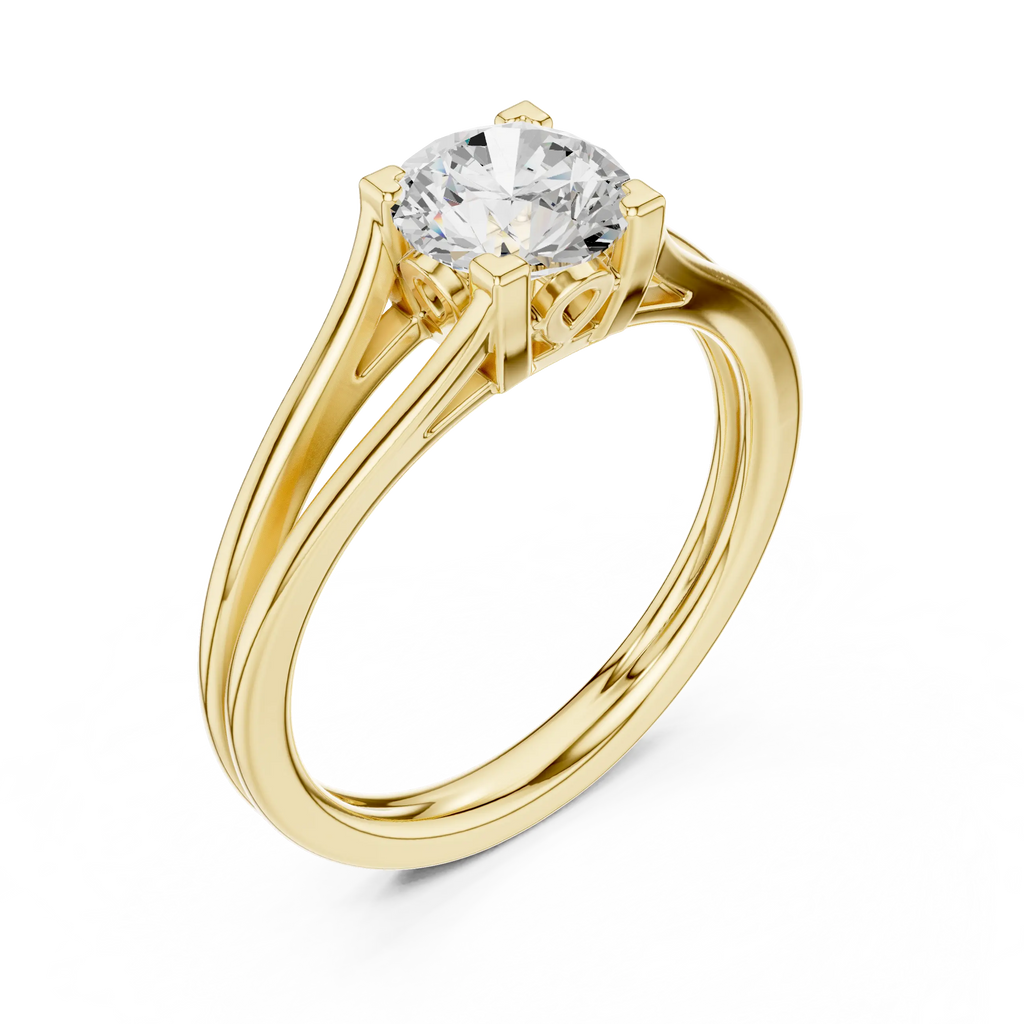 10K Rose Gold Round Brilliant Cathedral Solitaire Diamond Engagement Ring