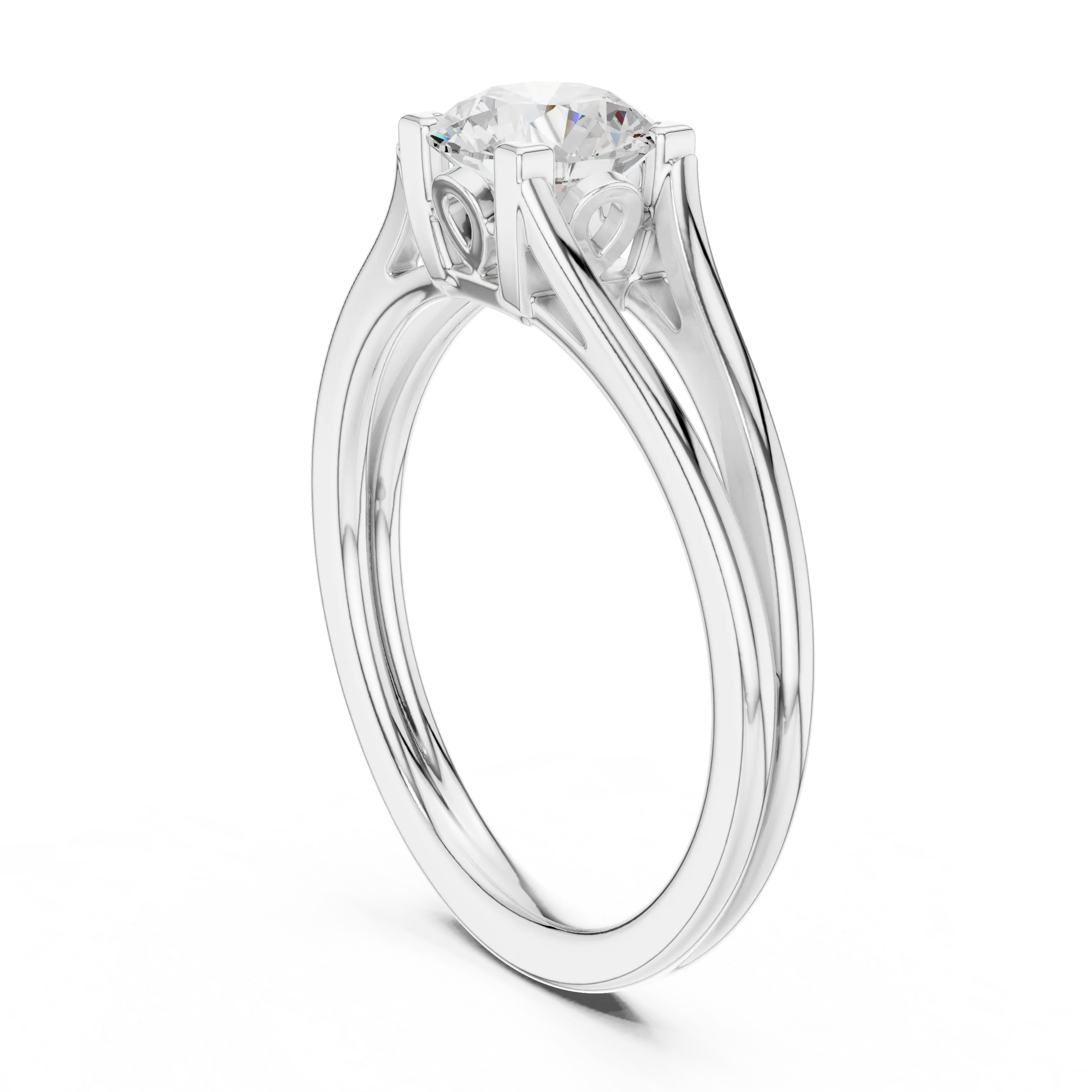 18K White Gold Round Brilliant Cathedral Solitaire Engagement Ring