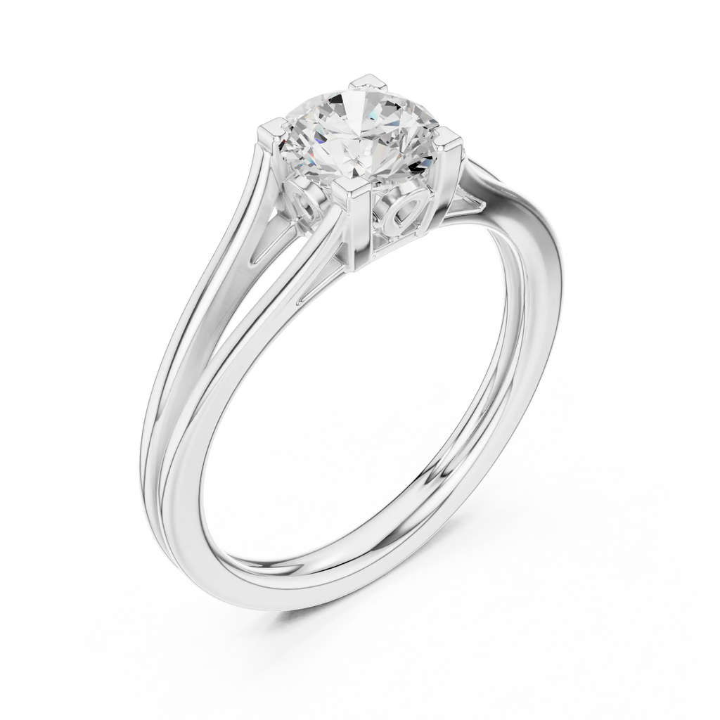 18K White Gold Round Brilliant Cathedral Solitaire Engagement Ring
