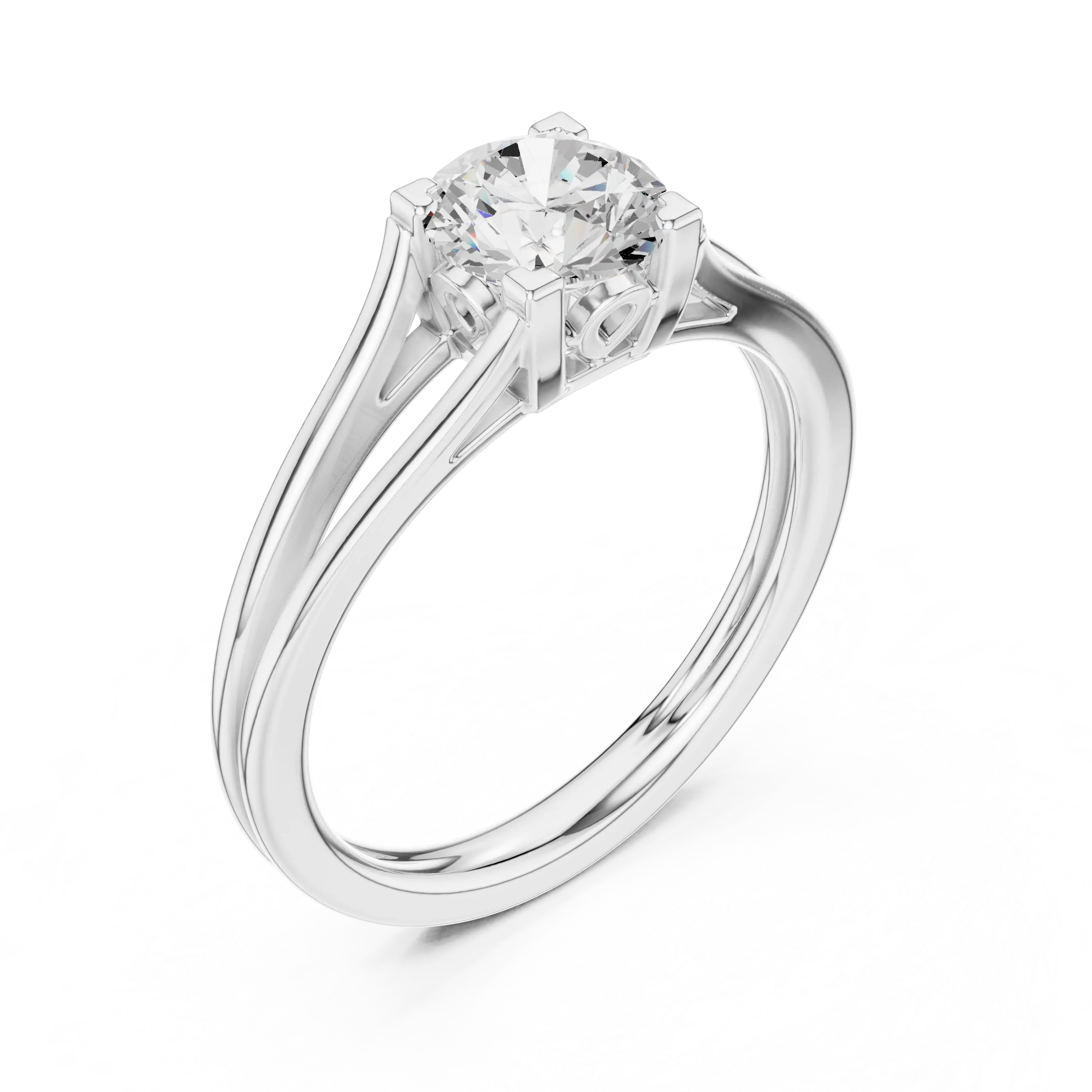 18K White Gold Round Brilliant Cathedral Solitaire Engagement Ring