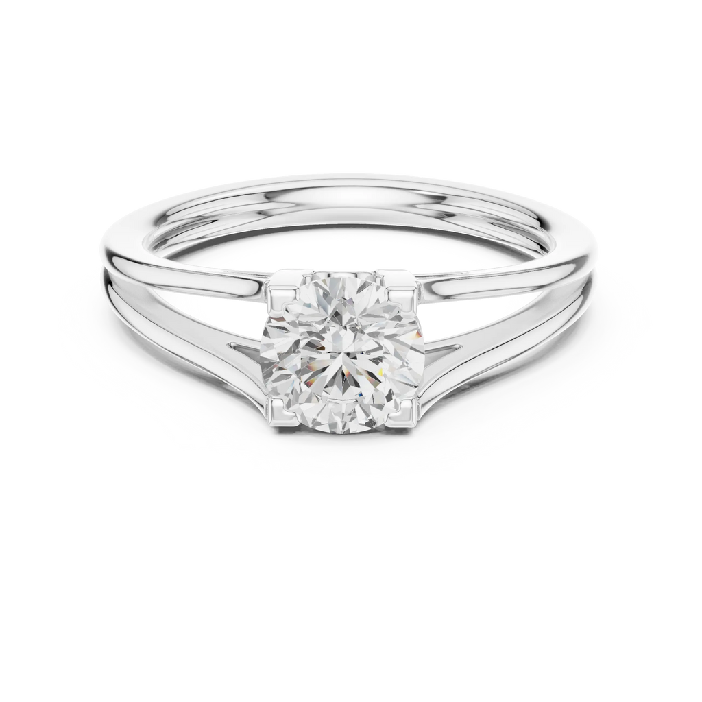 18K White Gold Round Brilliant Cathedral Solitaire Engagement Ring