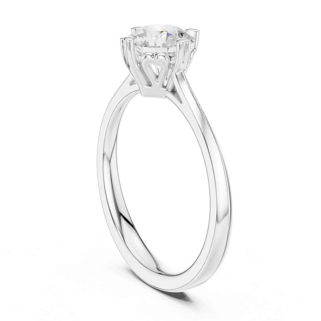 10K White Gold Round Brilliant Handcrafted Classic Solitaire Ring