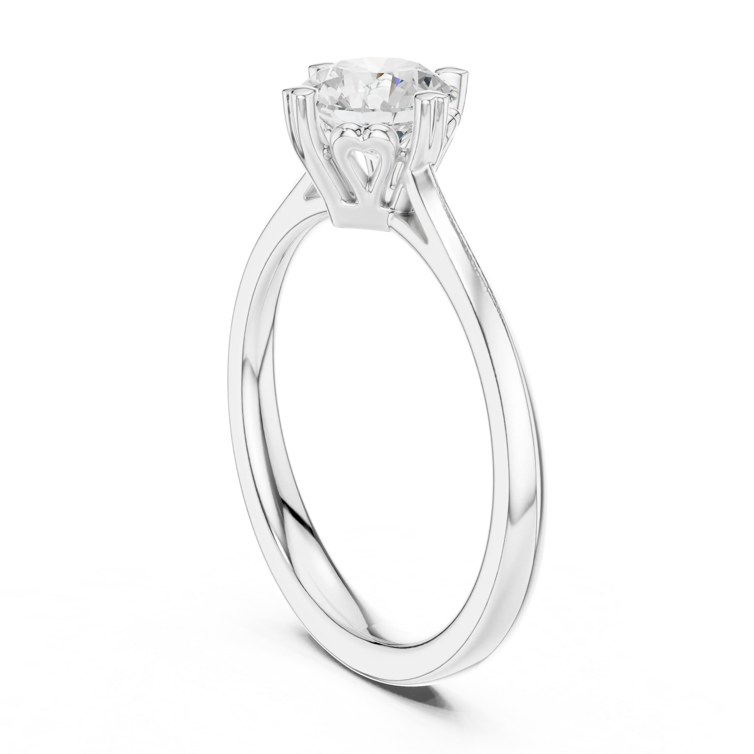 10K White Gold Round Brilliant Handcrafted Classic Solitaire Ring