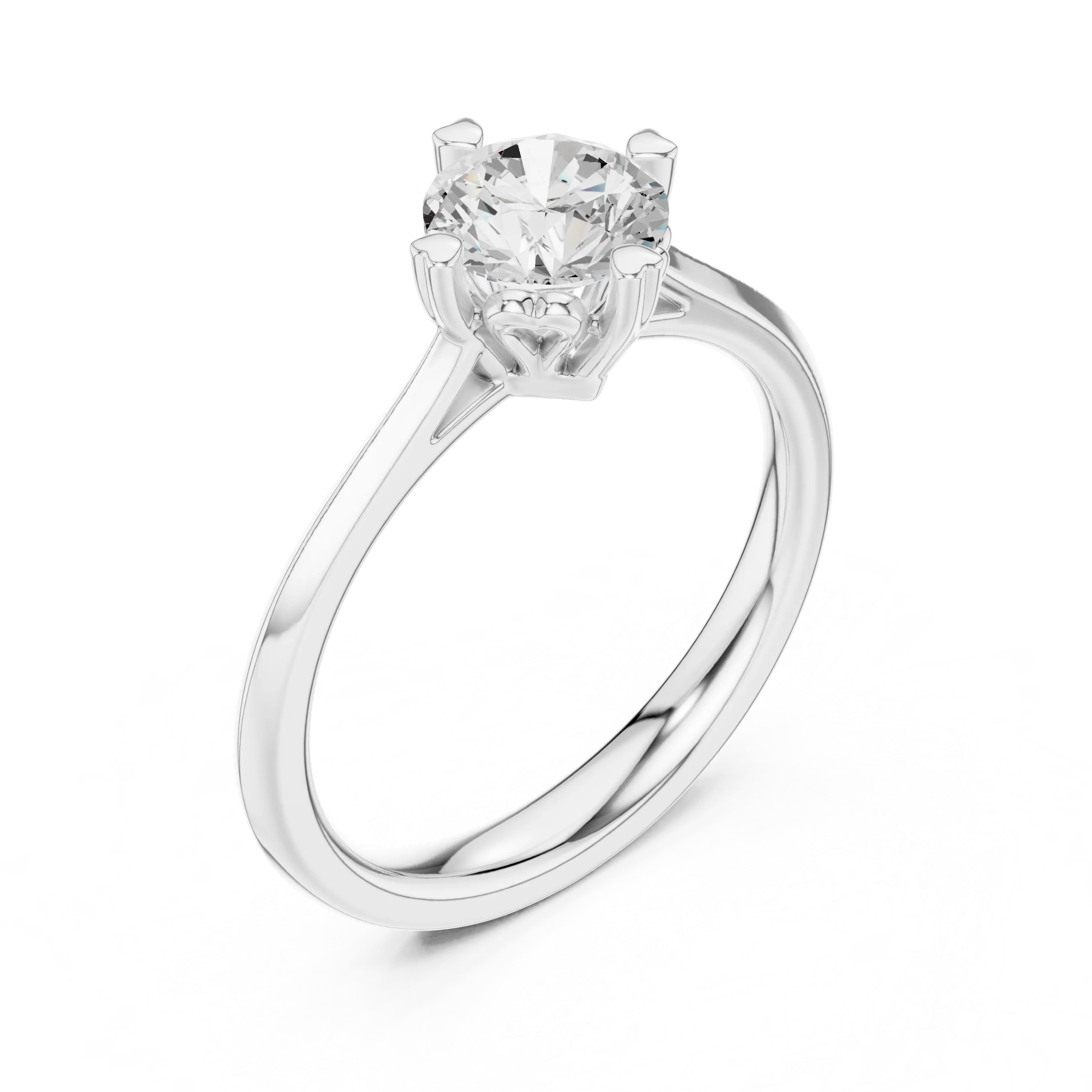 10K White Gold Round Brilliant Handcrafted Classic Solitaire Ring