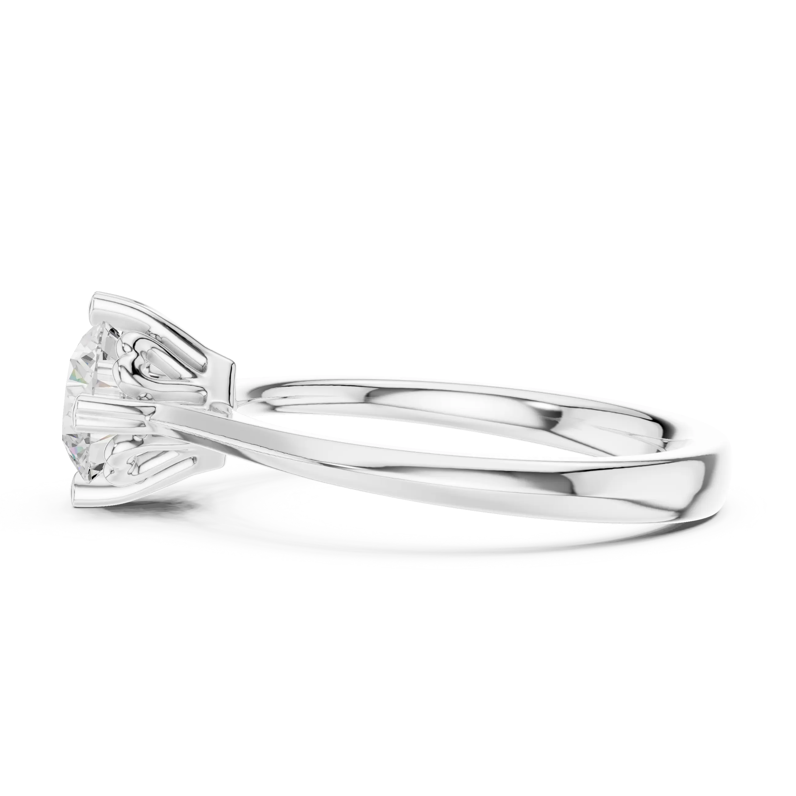 10K White Gold Round Brilliant Handcrafted Classic Solitaire Ring