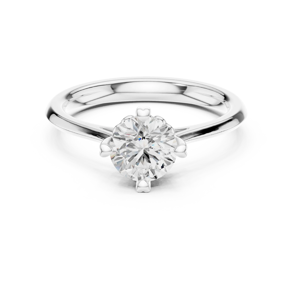 10K White Gold Round Brilliant Handcrafted Classic Solitaire Ring