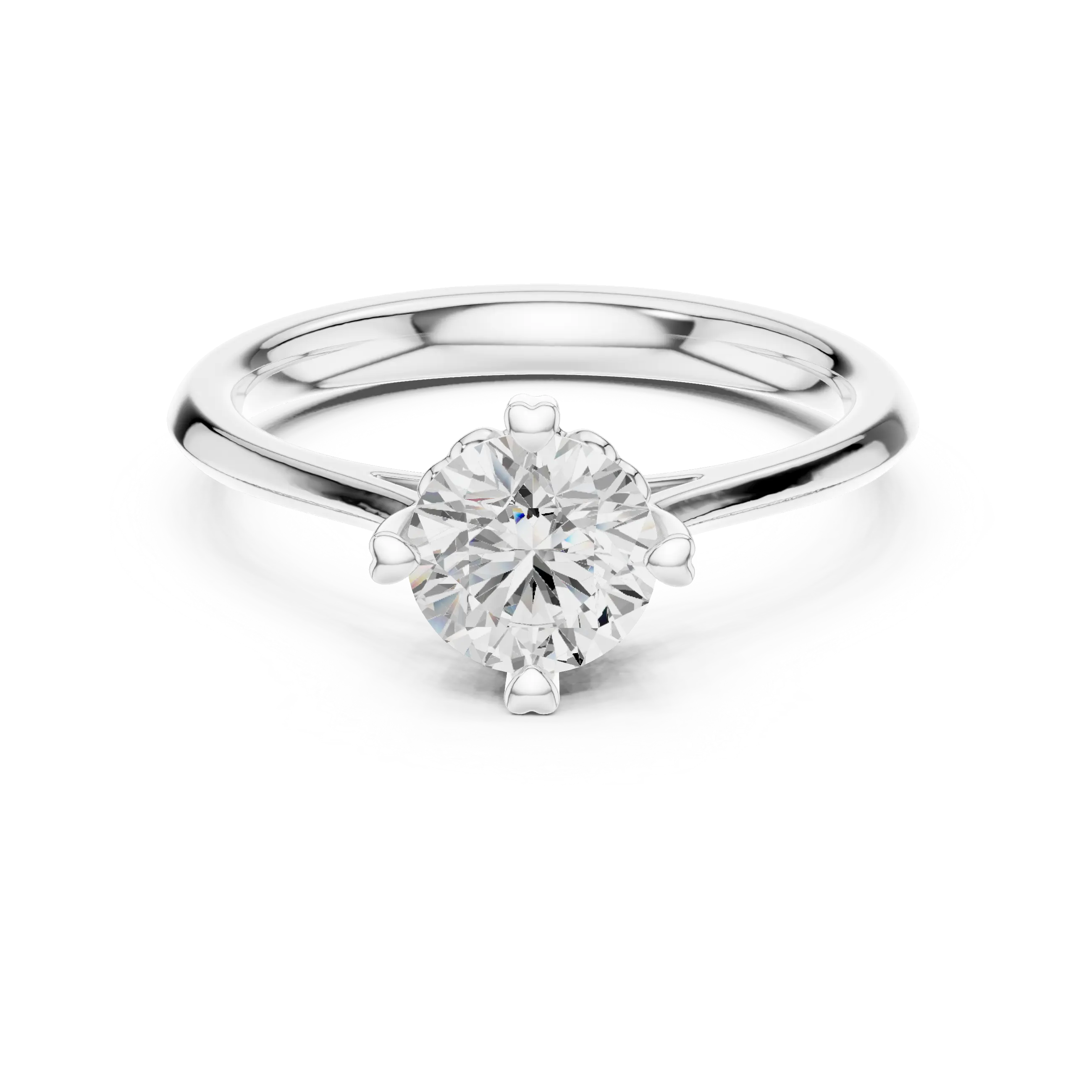10K White Gold Round Brilliant Handcrafted Classic Solitaire Ring