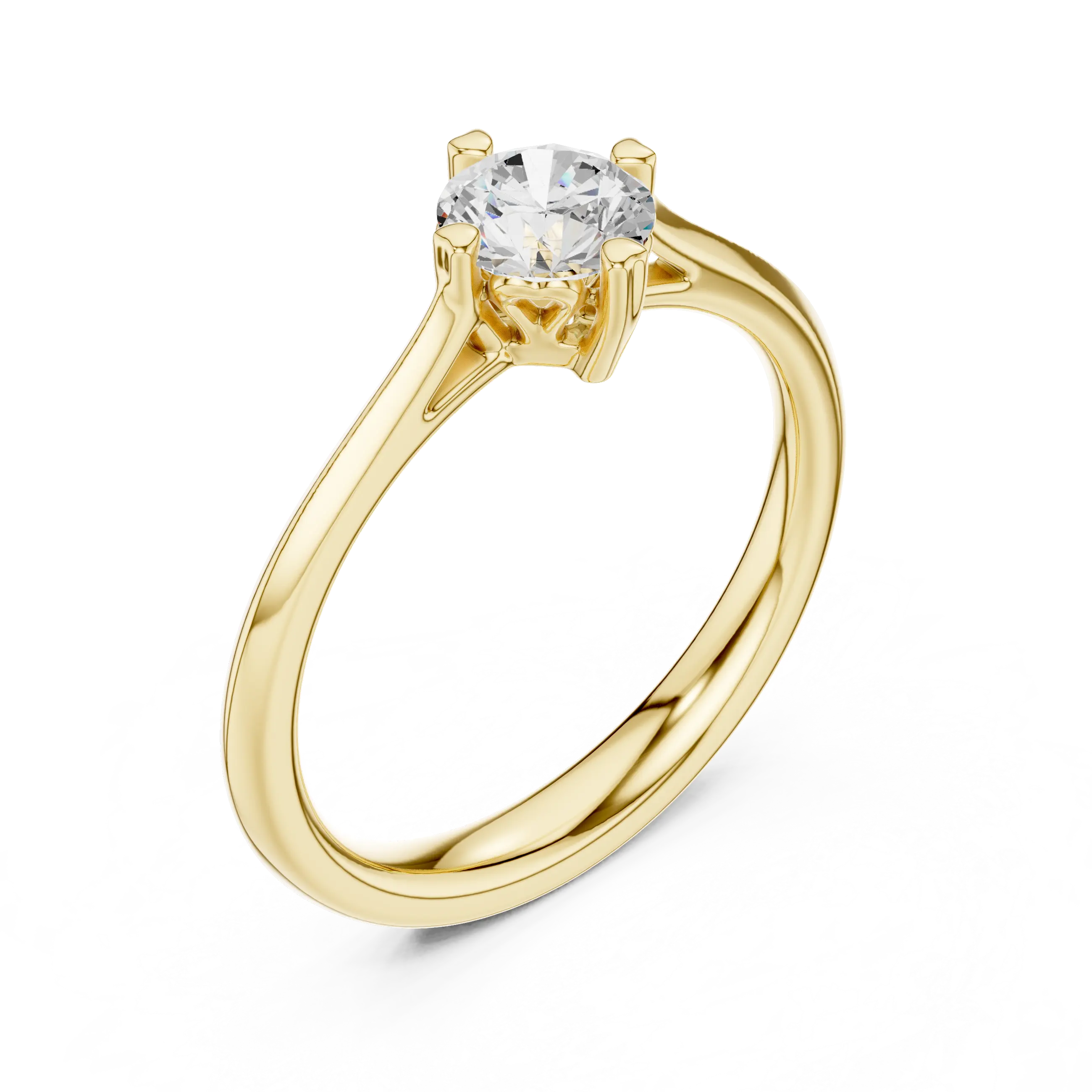 18K Yellow Gold Round Brilliant Moissanite Diamond Solitaire Engagement Ring