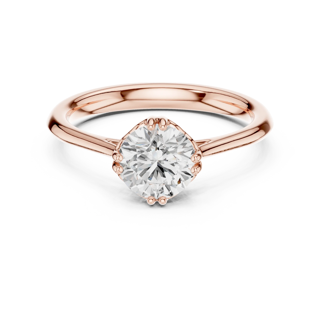 Round Cut Solitaire Floral Prong Engagement Ring in Rose Gold
