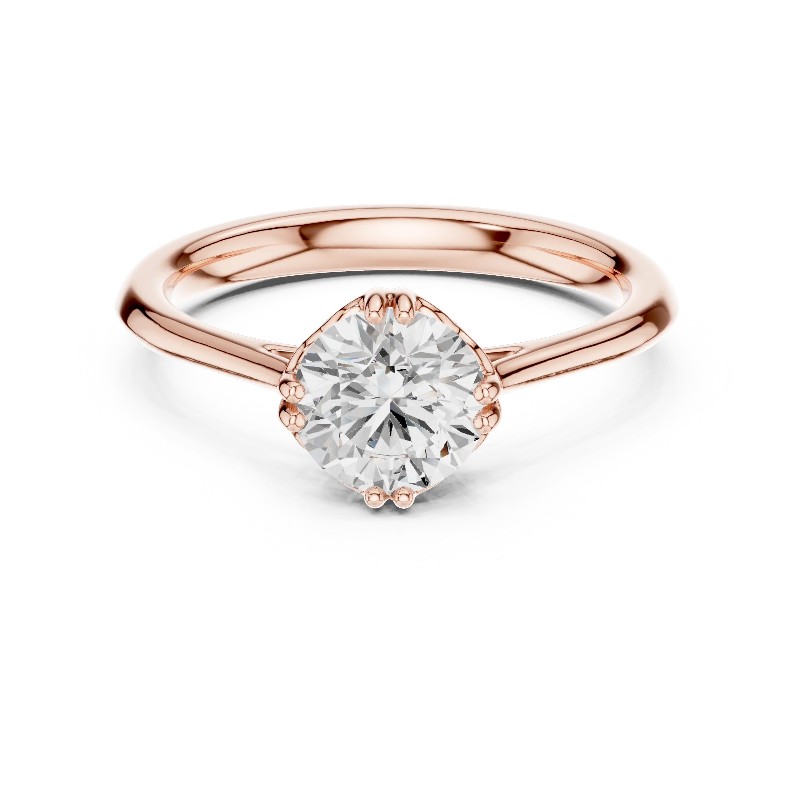 Round Cut Solitaire Floral Prong Engagement Ring in Rose Gold