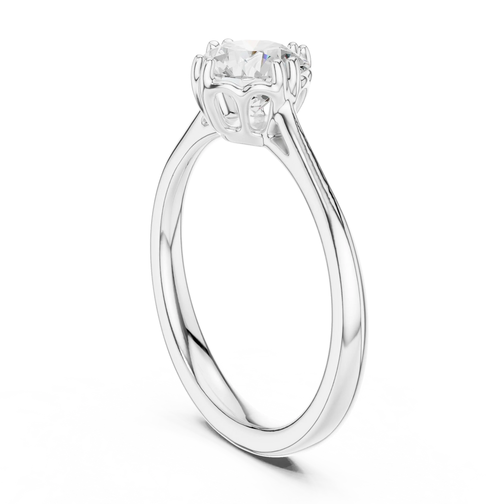Round Cut Solitaire Floral Prong Engagement Ring in Rose Gold