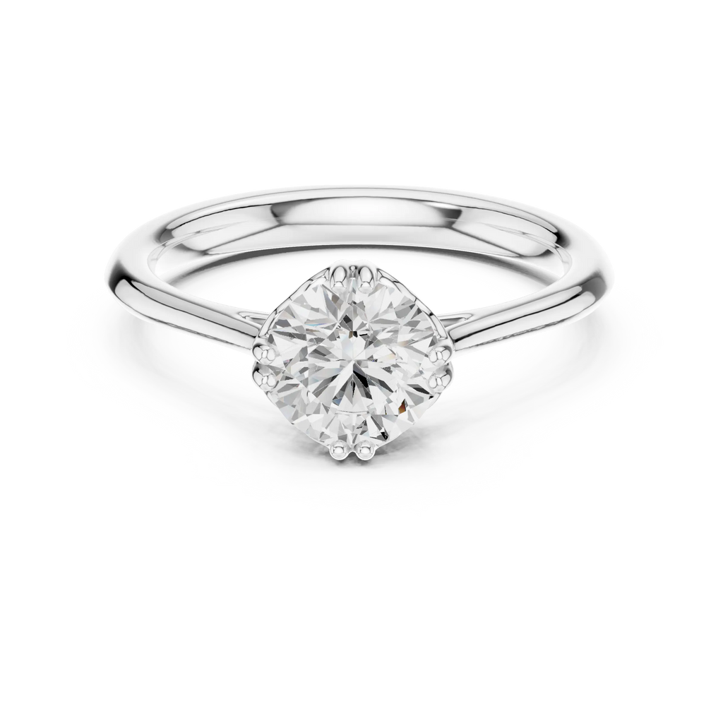Round Cut Solitaire Floral Prong Engagement Ring in Rose Gold