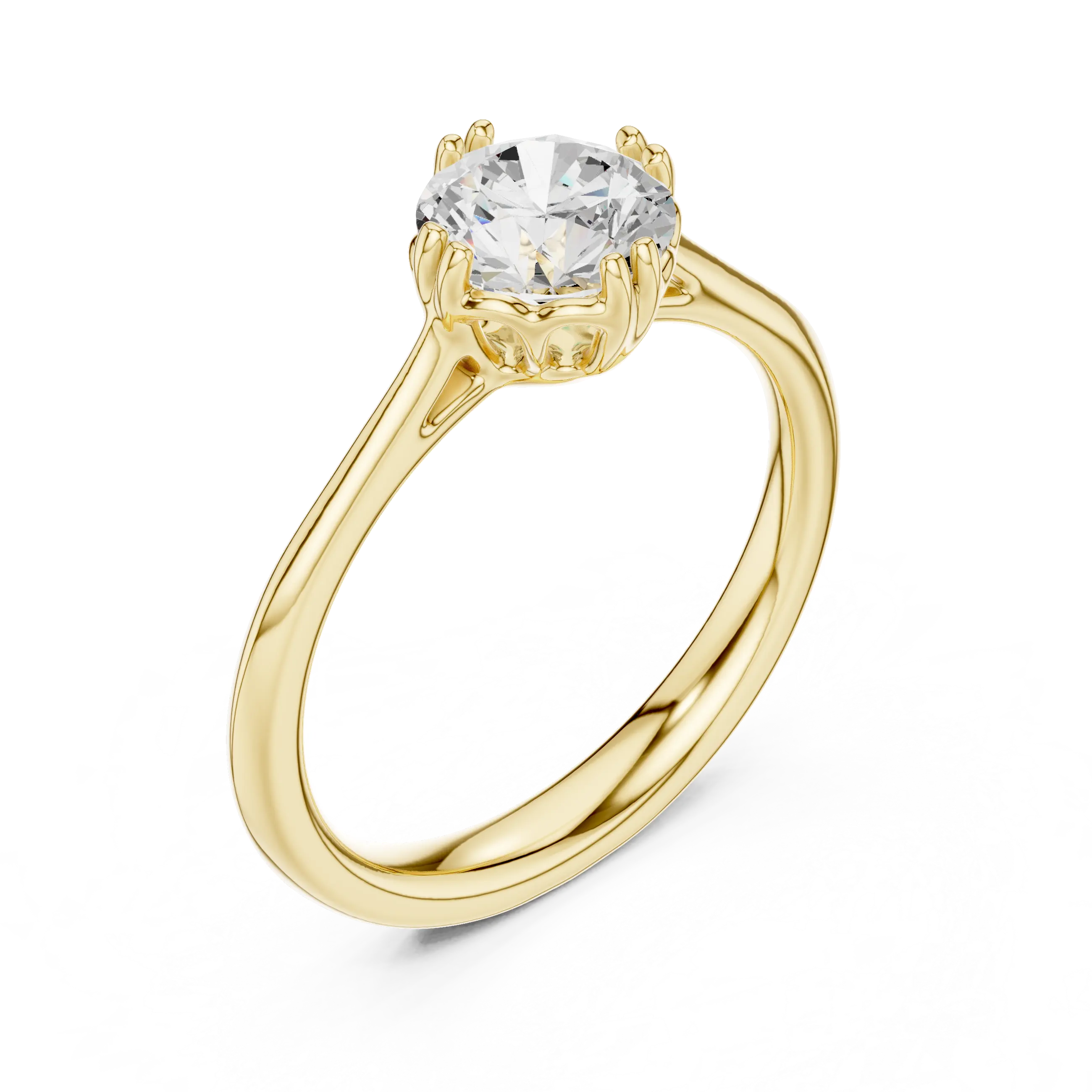 Round Cut Solitaire Floral Prong Engagement Ring in Rose Gold