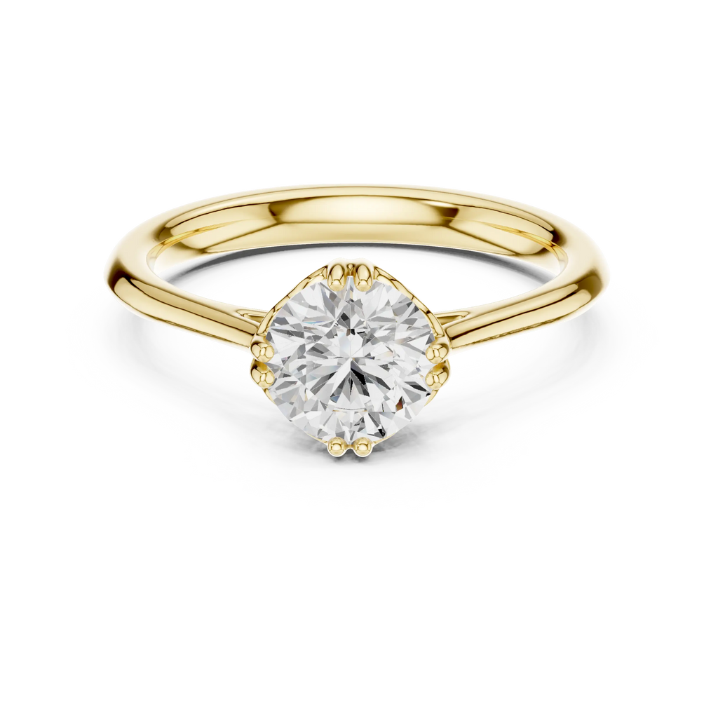 Round Cut Solitaire Floral Prong Engagement Ring in Rose Gold