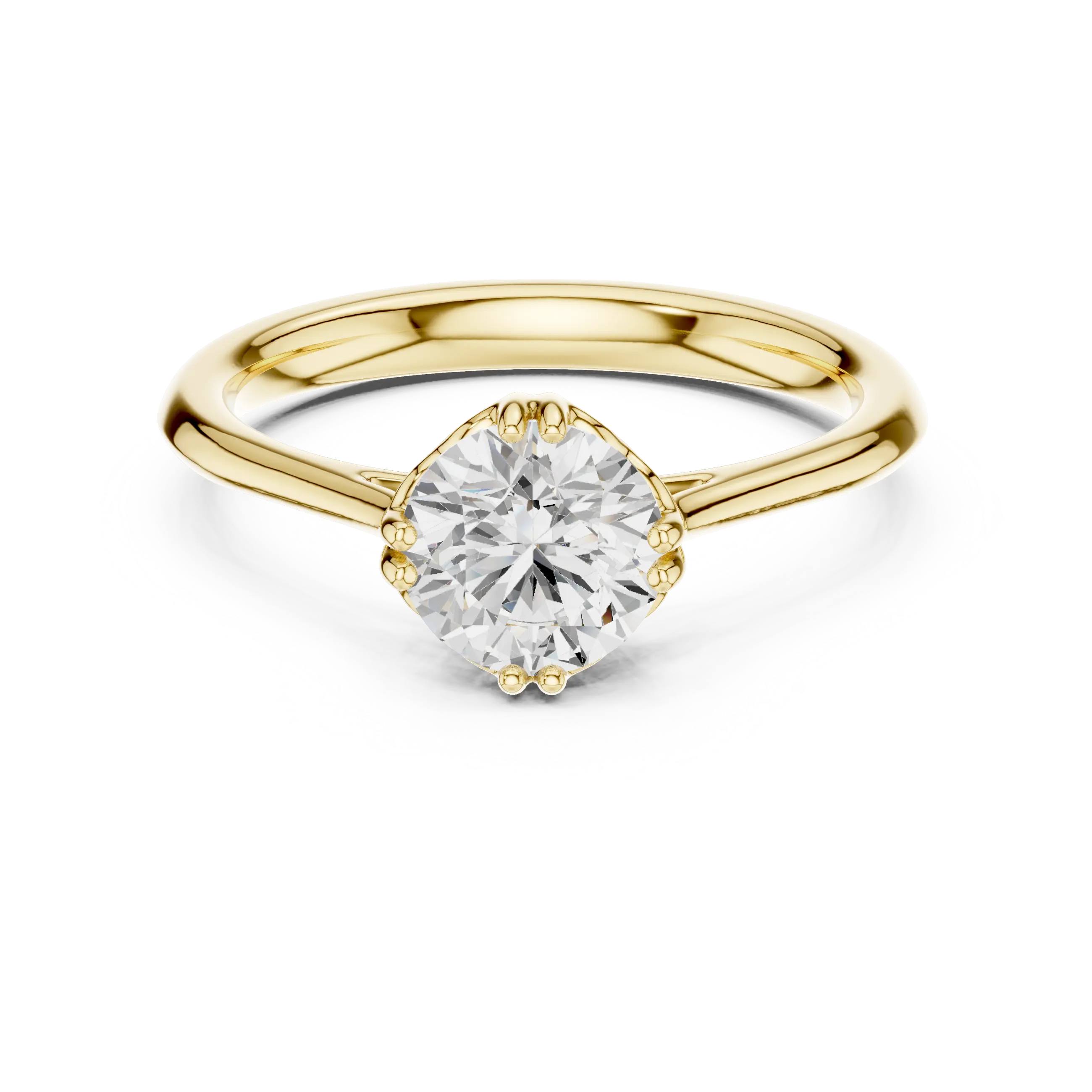 Round Cut Solitaire Floral Prong Engagement Ring in Rose Gold