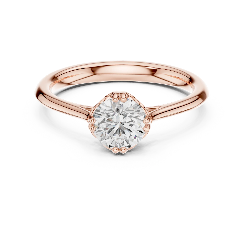 Classic Minimal Bridal Round Cut Solitaire Diamond Ring in Yellow Gold