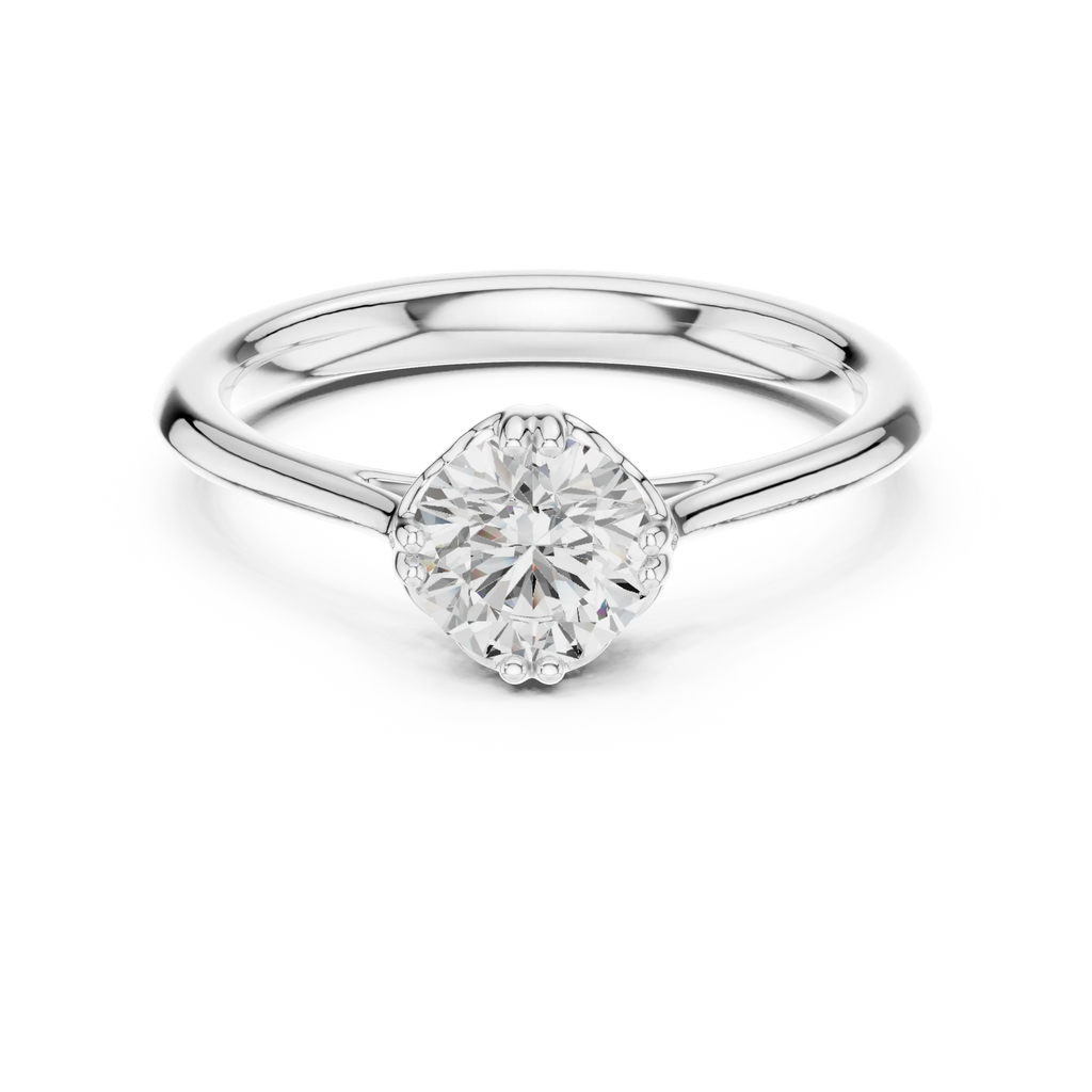 Classic Minimal Bridal Round Cut Solitaire Diamond Ring in Yellow Gold