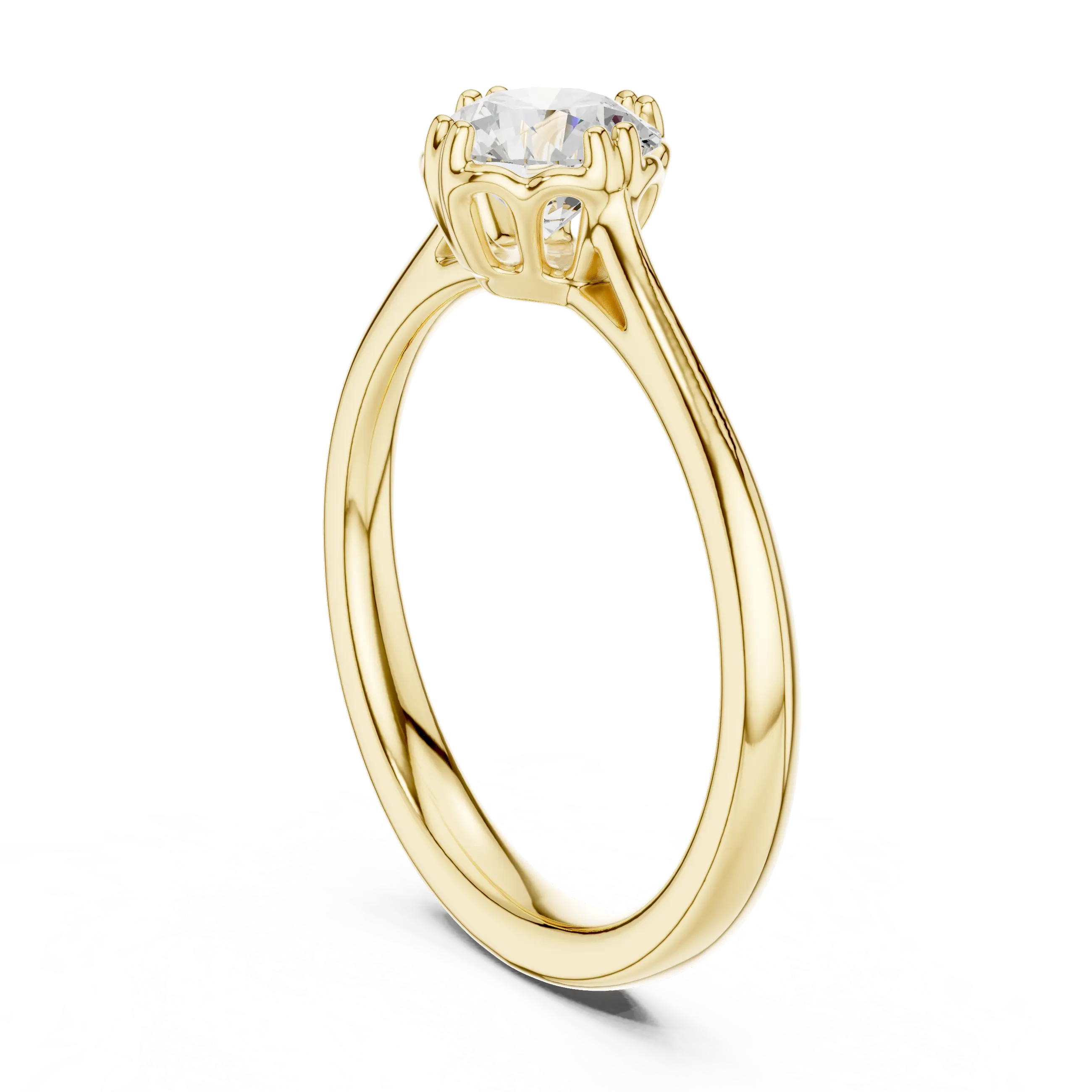 Classic Minimal Bridal Round Cut Solitaire Diamond Ring in Yellow Gold