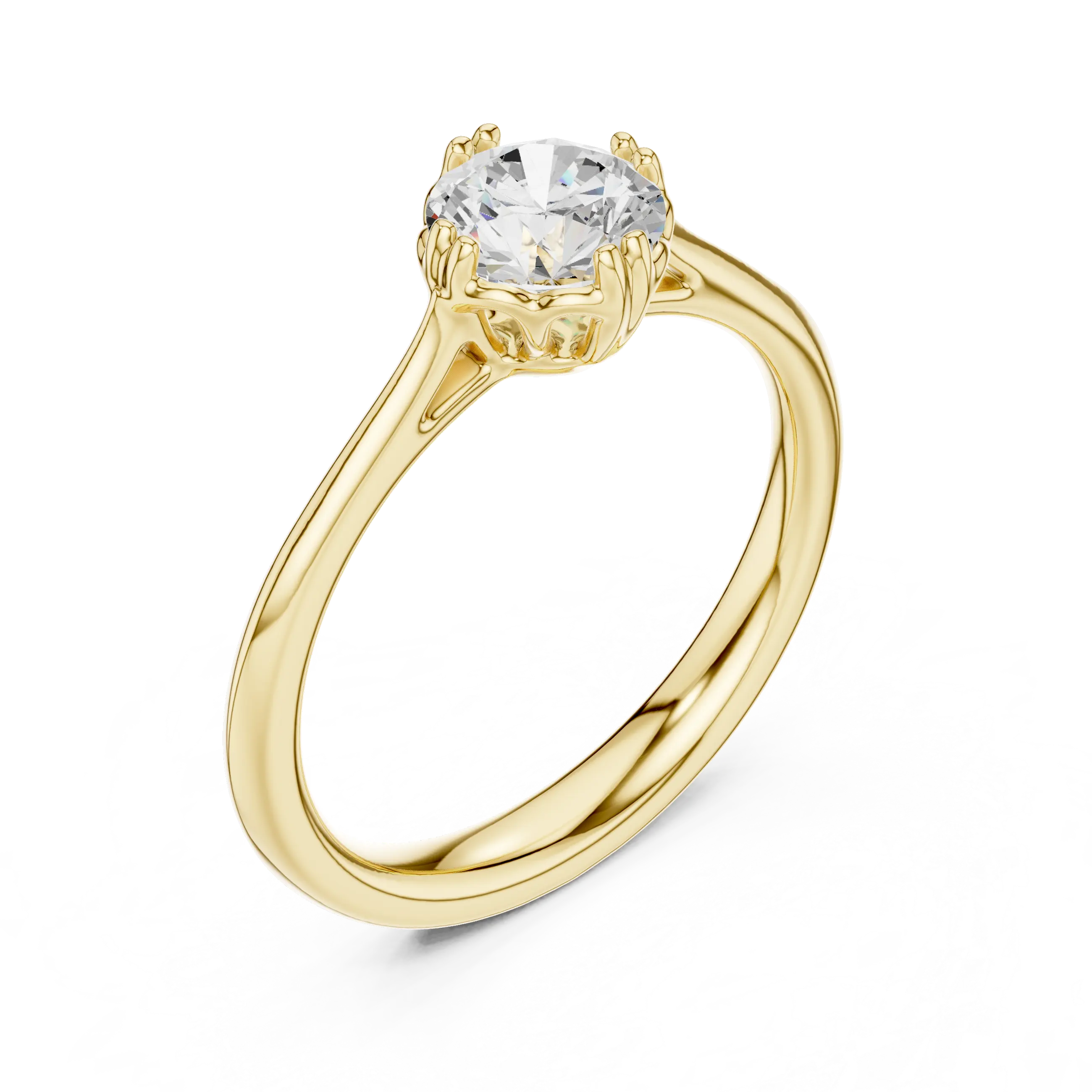 Classic Minimal Bridal Round Cut Solitaire Diamond Ring in Yellow Gold