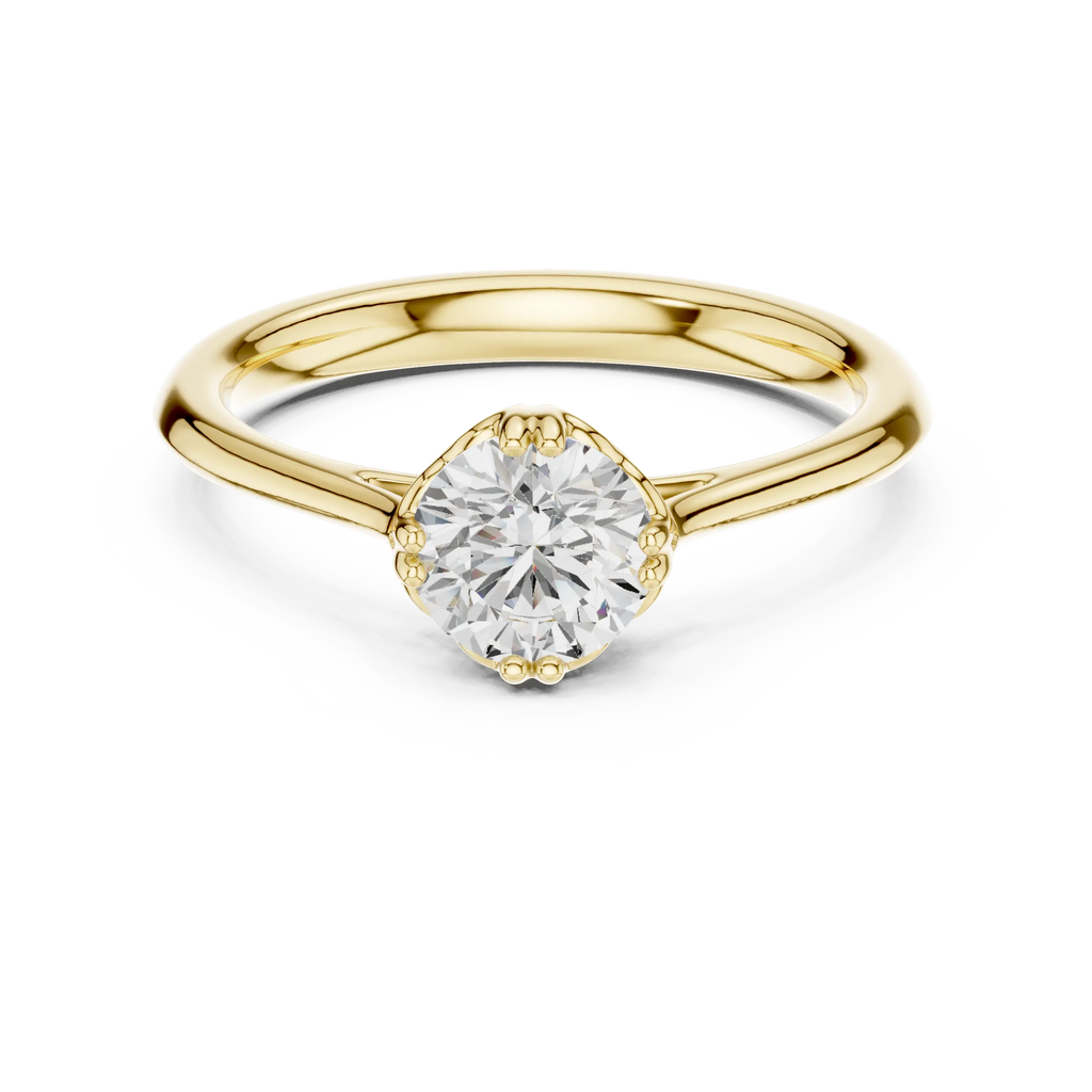 Classic Minimal Bridal Round Cut Solitaire Diamond Ring in Yellow Gold