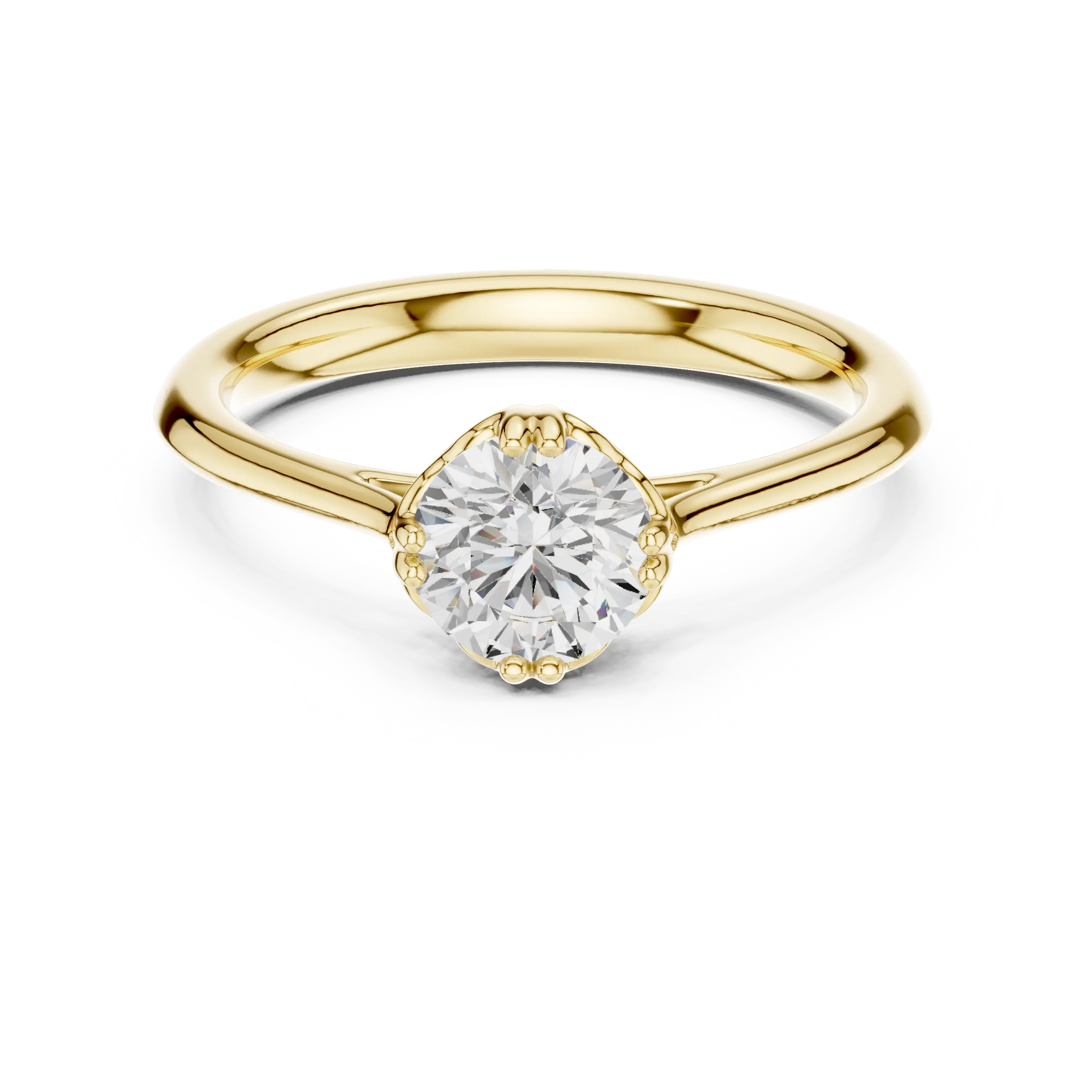 Classic Minimal Bridal Round Cut Solitaire Diamond Ring in Yellow Gold