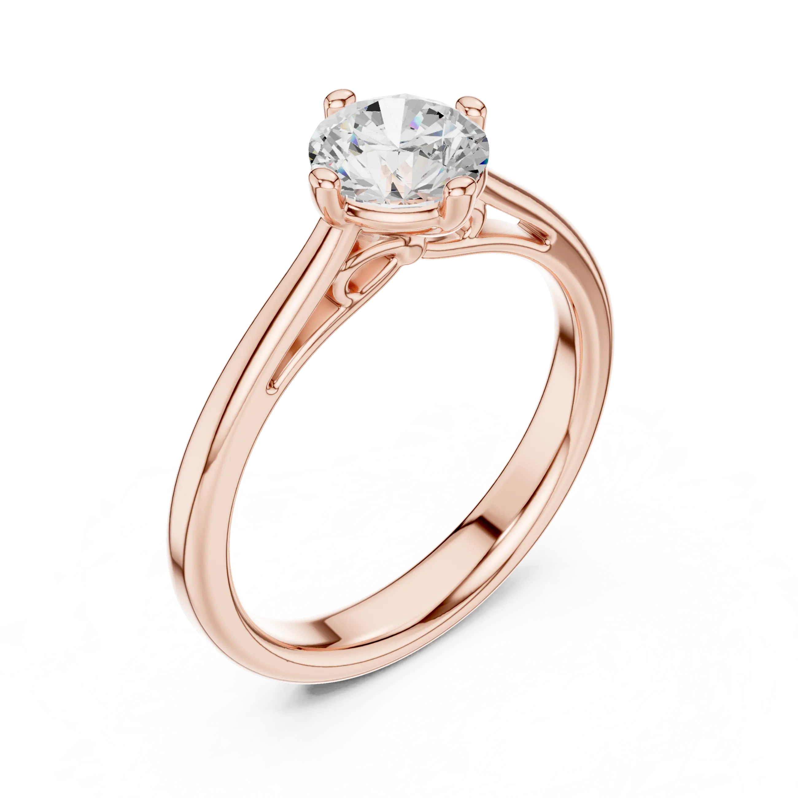 14K White Gold Round Brilliant Cathedral Diamond Engagement Ring