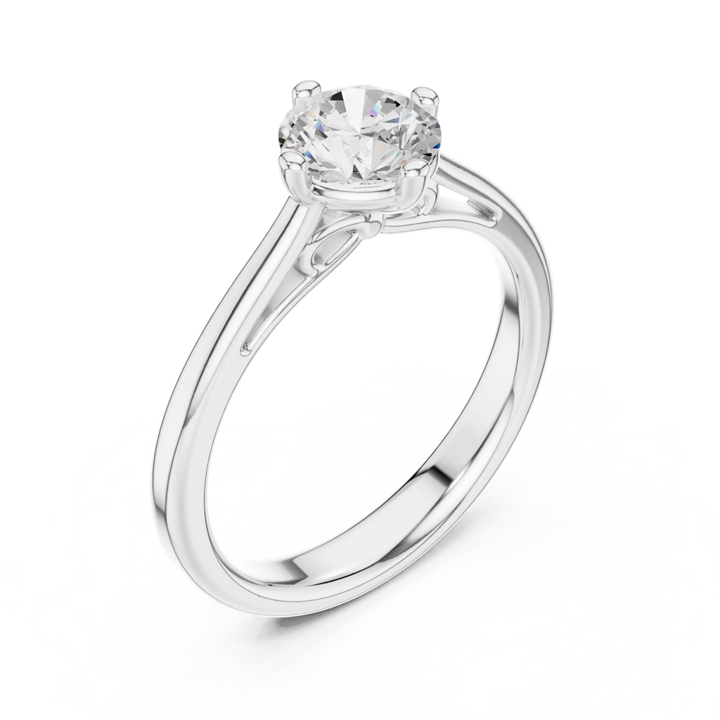 14K White Gold Round Brilliant Cathedral Diamond Engagement Ring