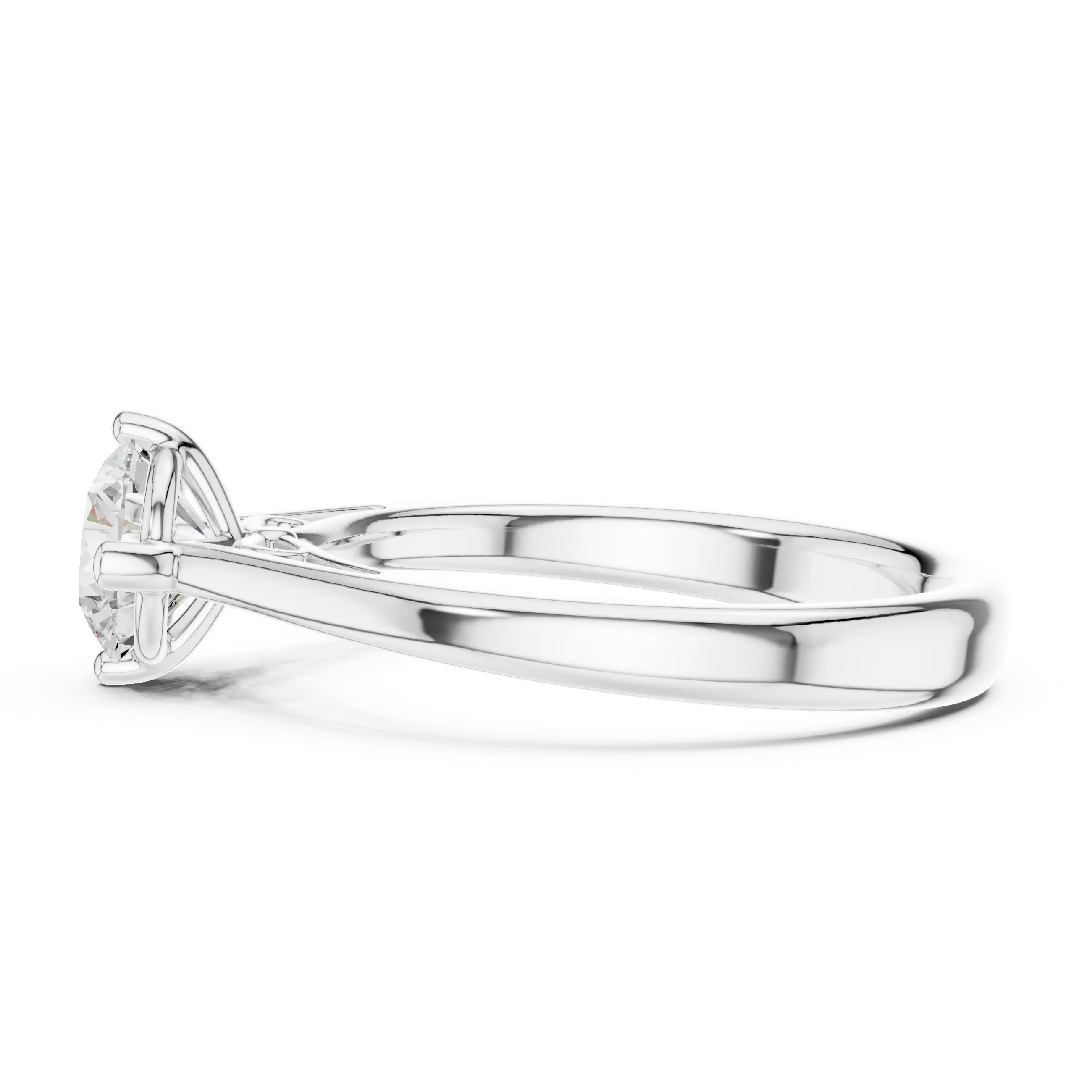 14K White Gold Round Brilliant Cathedral Diamond Engagement Ring