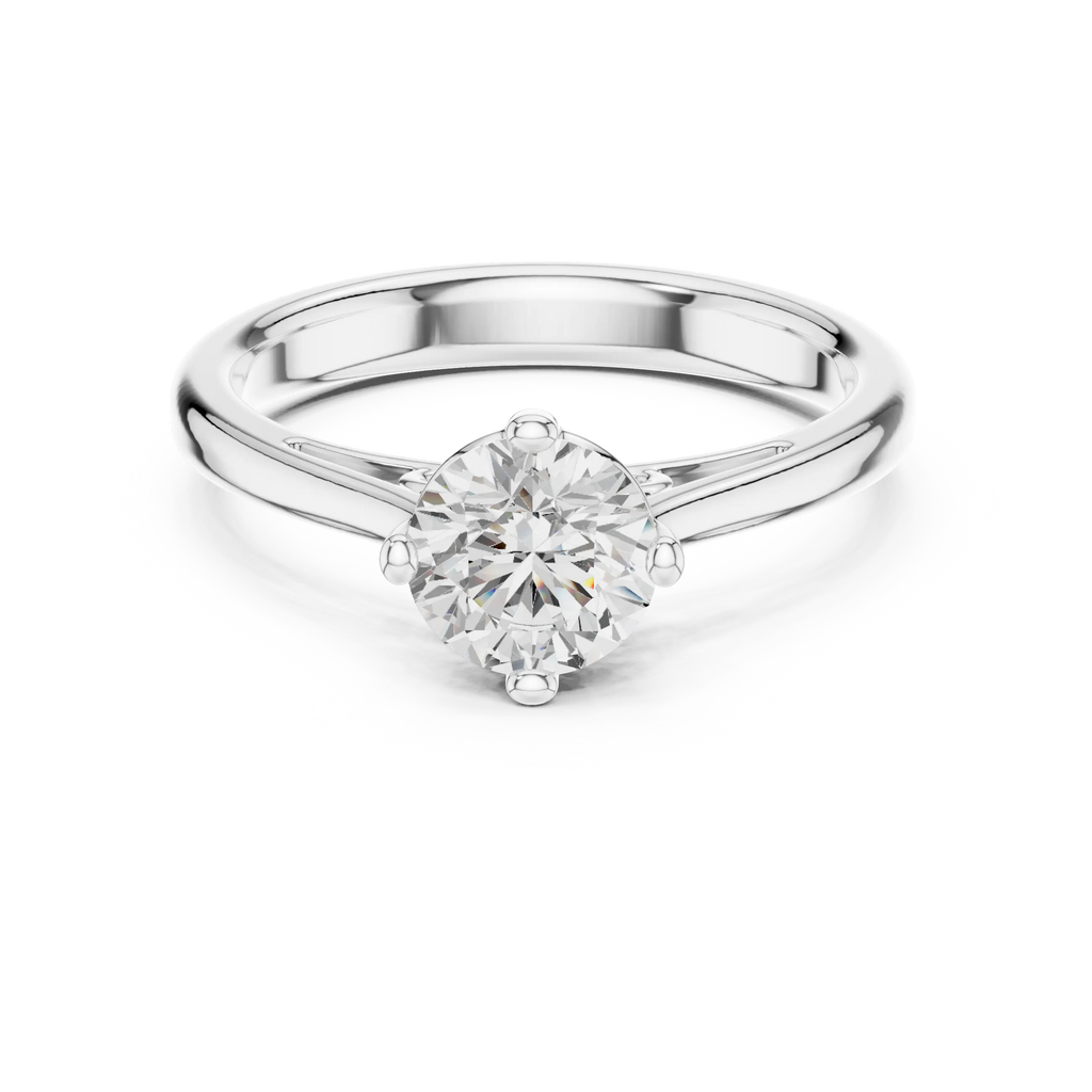 14K White Gold Round Brilliant Cathedral Diamond Engagement Ring