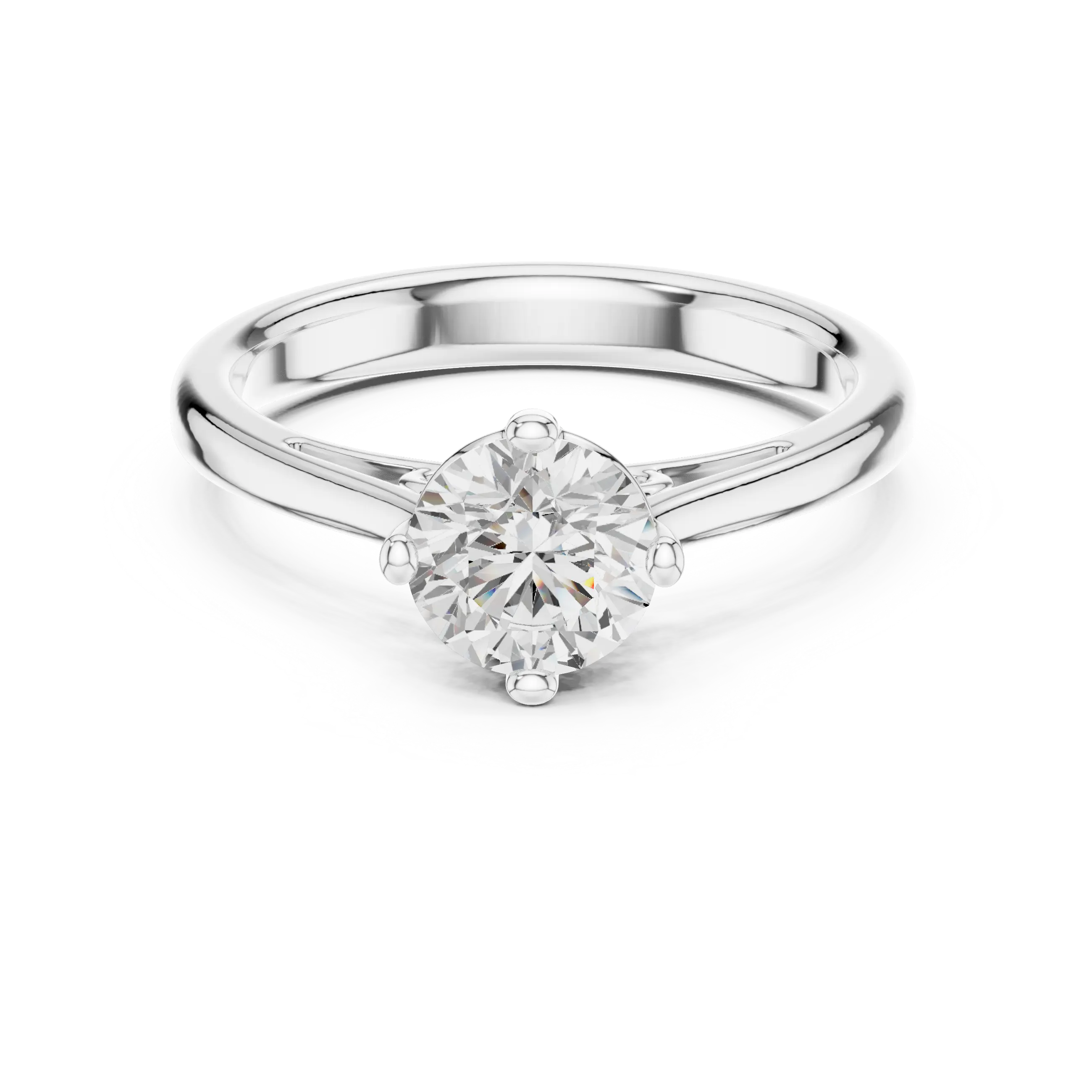 14K White Gold Round Brilliant Cathedral Diamond Engagement Ring