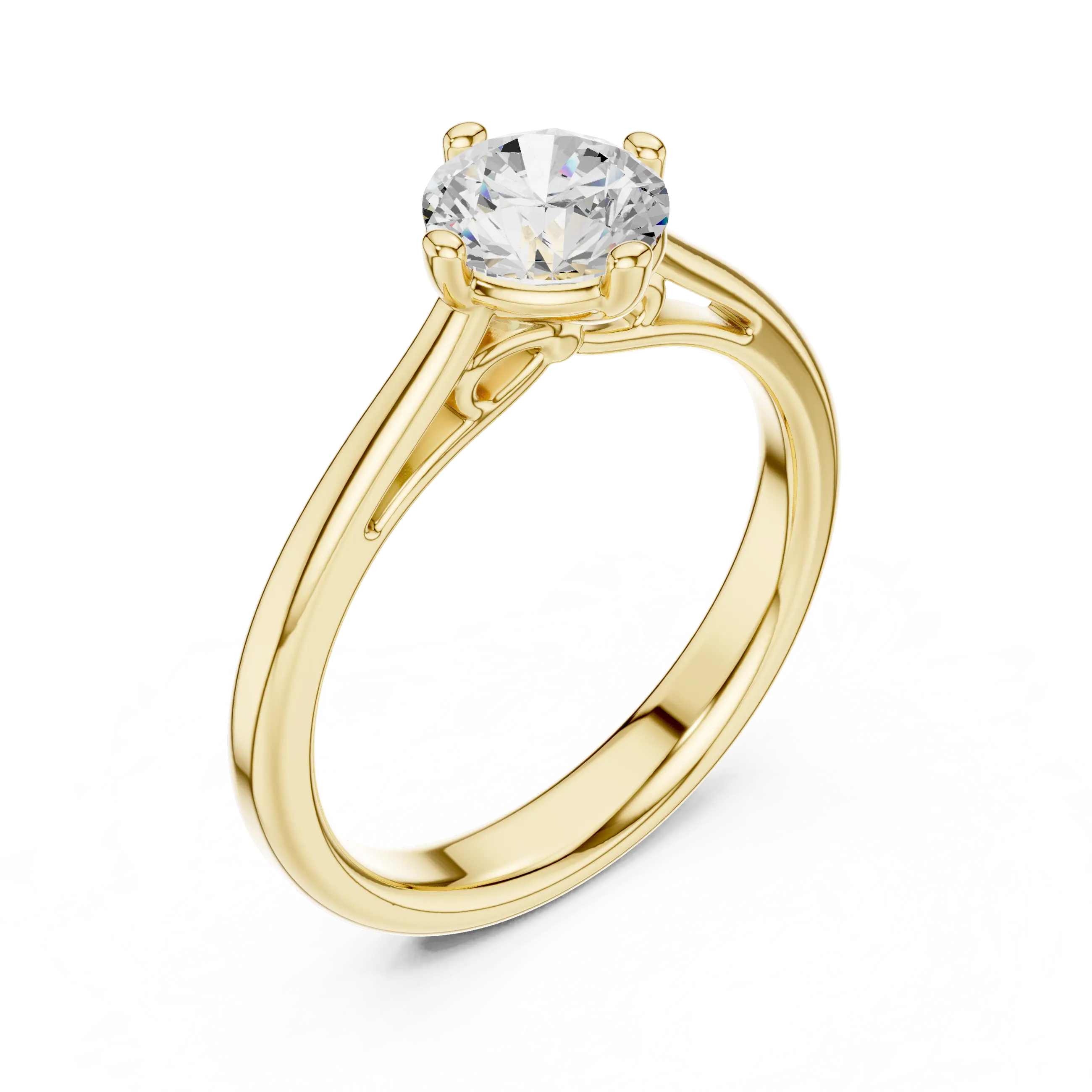 14K White Gold Round Brilliant Cathedral Diamond Engagement Ring