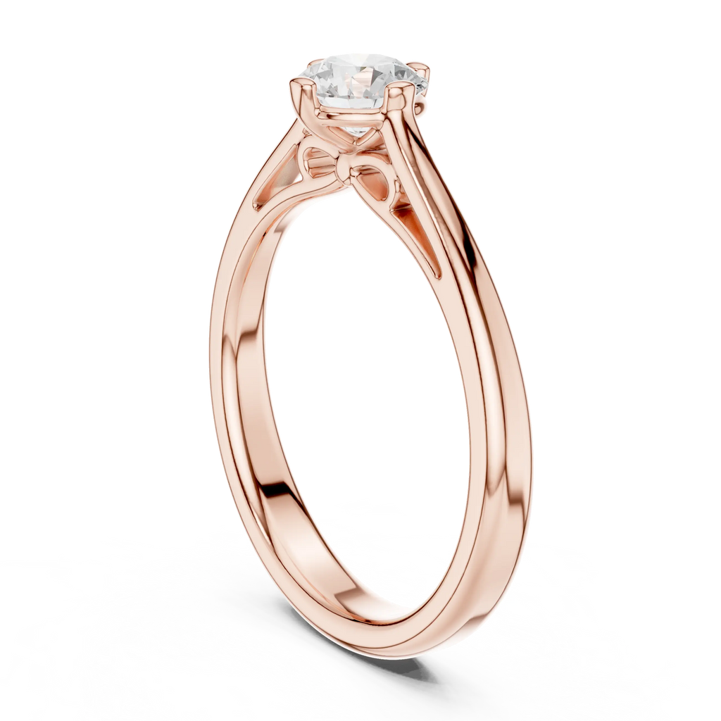 10K Rose Gold Round Brilliant Diamond Elegant Cathedral Solitaire Ring