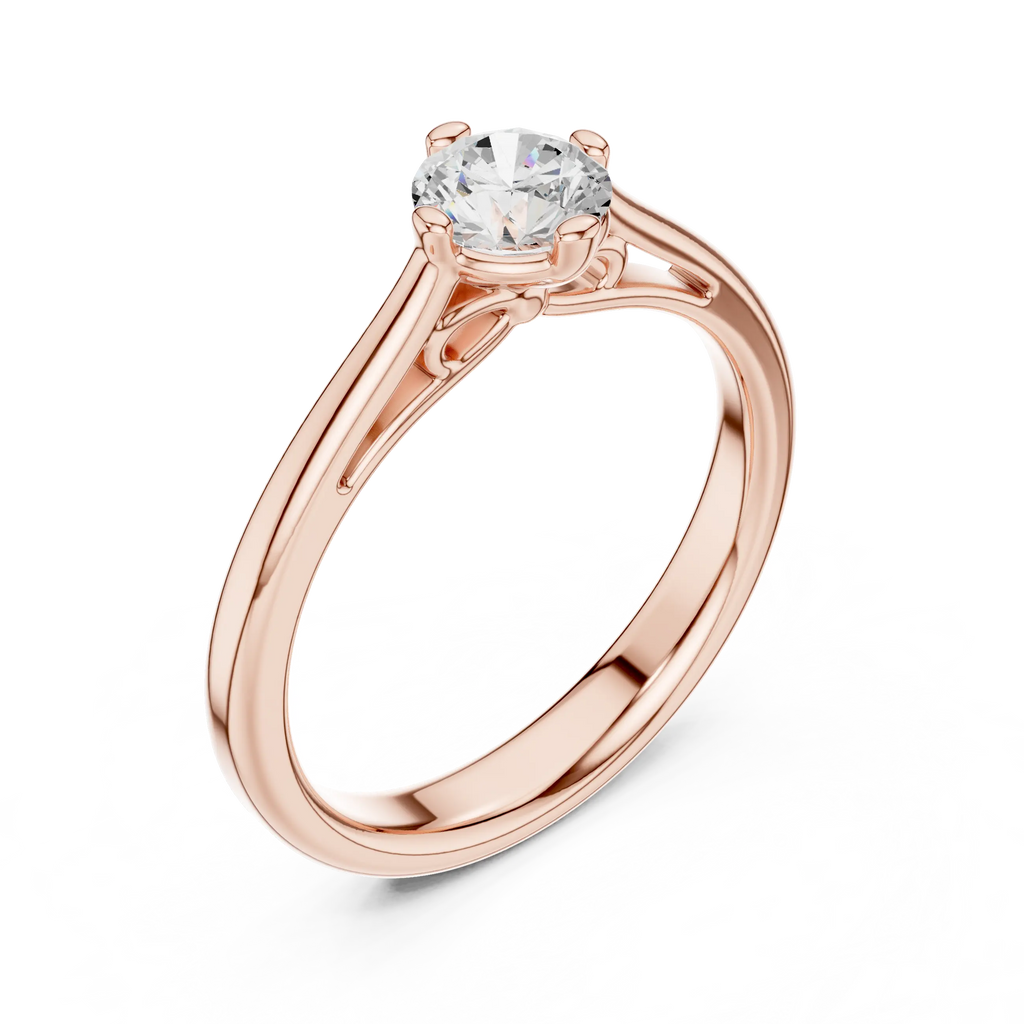 10K Rose Gold Round Brilliant Diamond Elegant Cathedral Solitaire Ring
