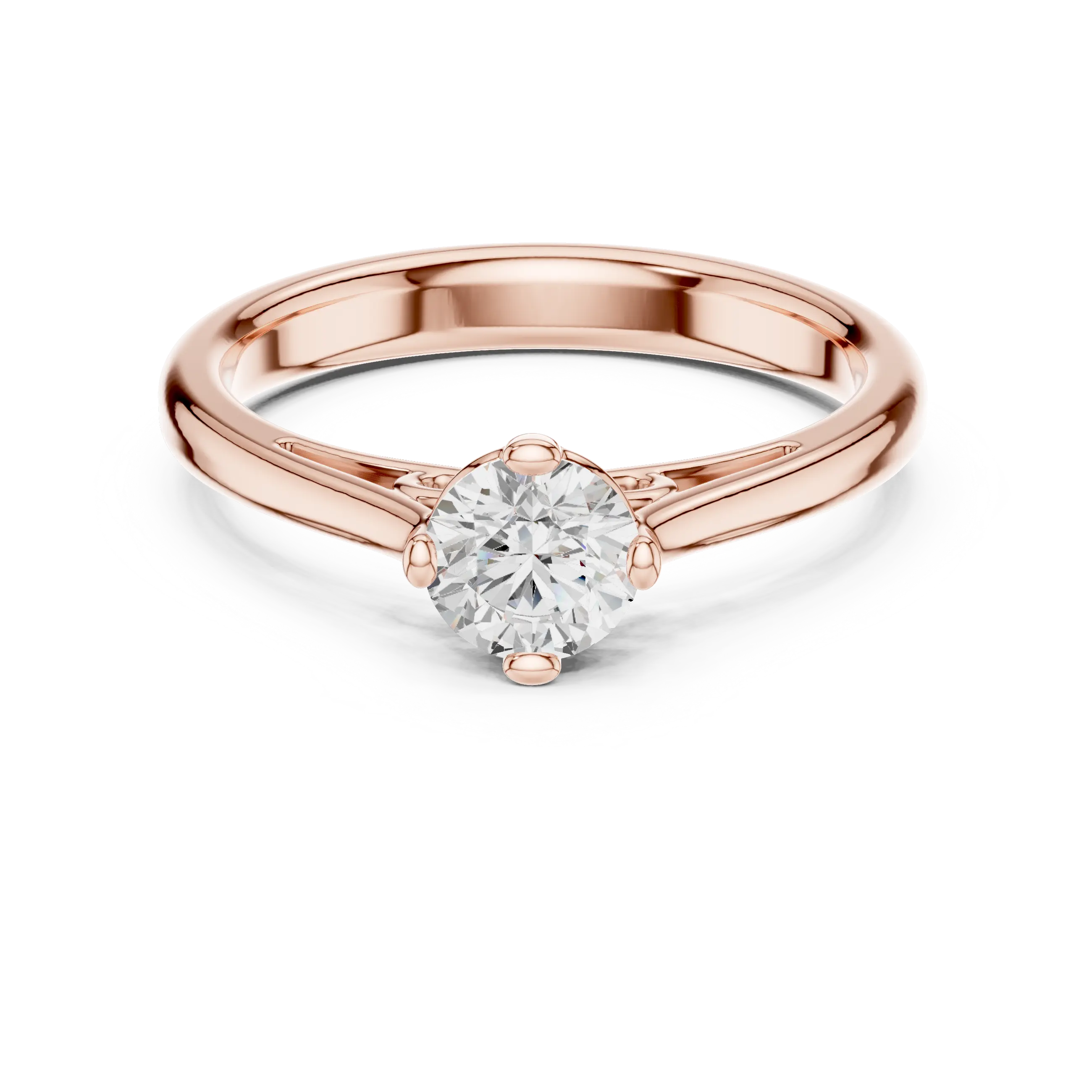 10K Rose Gold Round Brilliant Diamond Elegant Cathedral Solitaire Ring