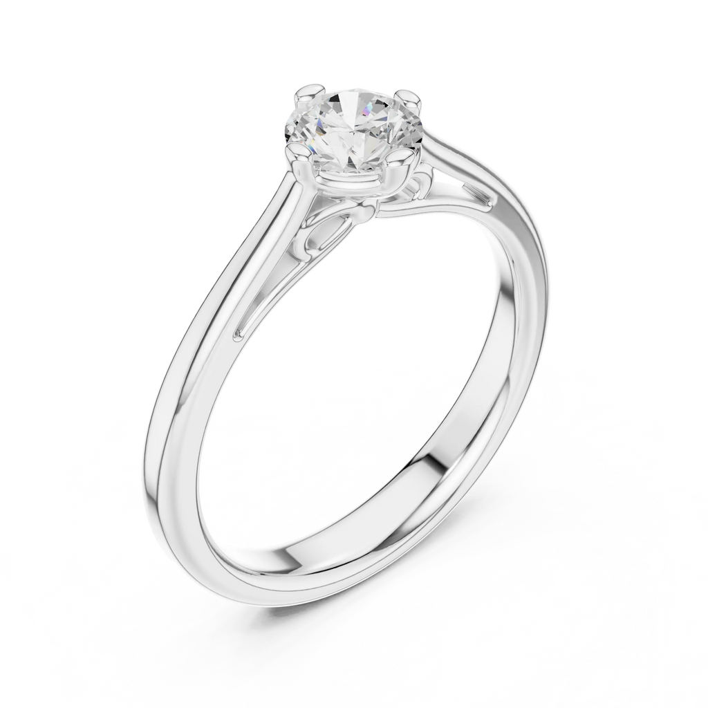 10K Rose Gold Round Brilliant Diamond Elegant Cathedral Solitaire Ring