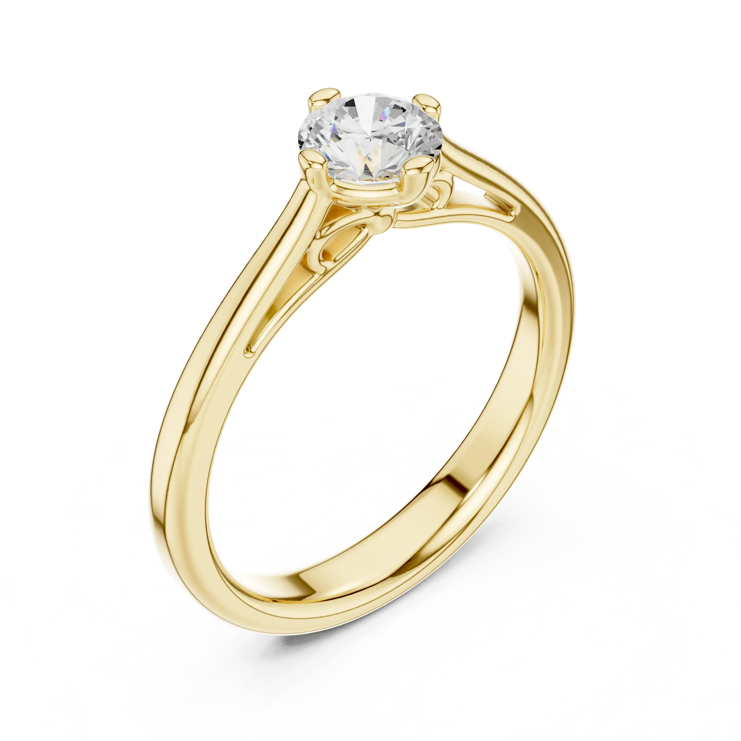 10K Rose Gold Round Brilliant Diamond Elegant Cathedral Solitaire Ring