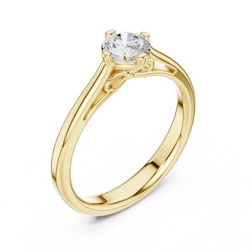 10K Rose Gold Round Brilliant Diamond Elegant Cathedral Solitaire Ring