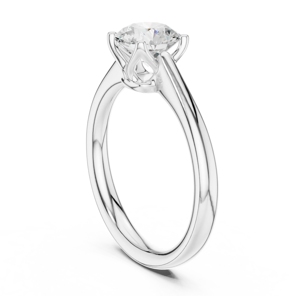 14K White Gold Six Prong Round Brilliant Cut Minimalist Promise Ring