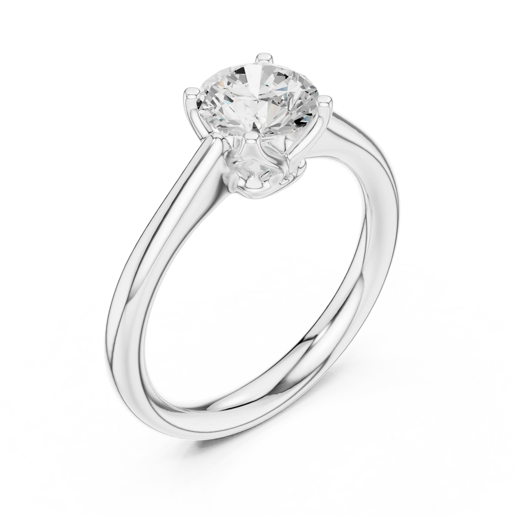 14K White Gold Six Prong Round Brilliant Cut Minimalist Promise Ring